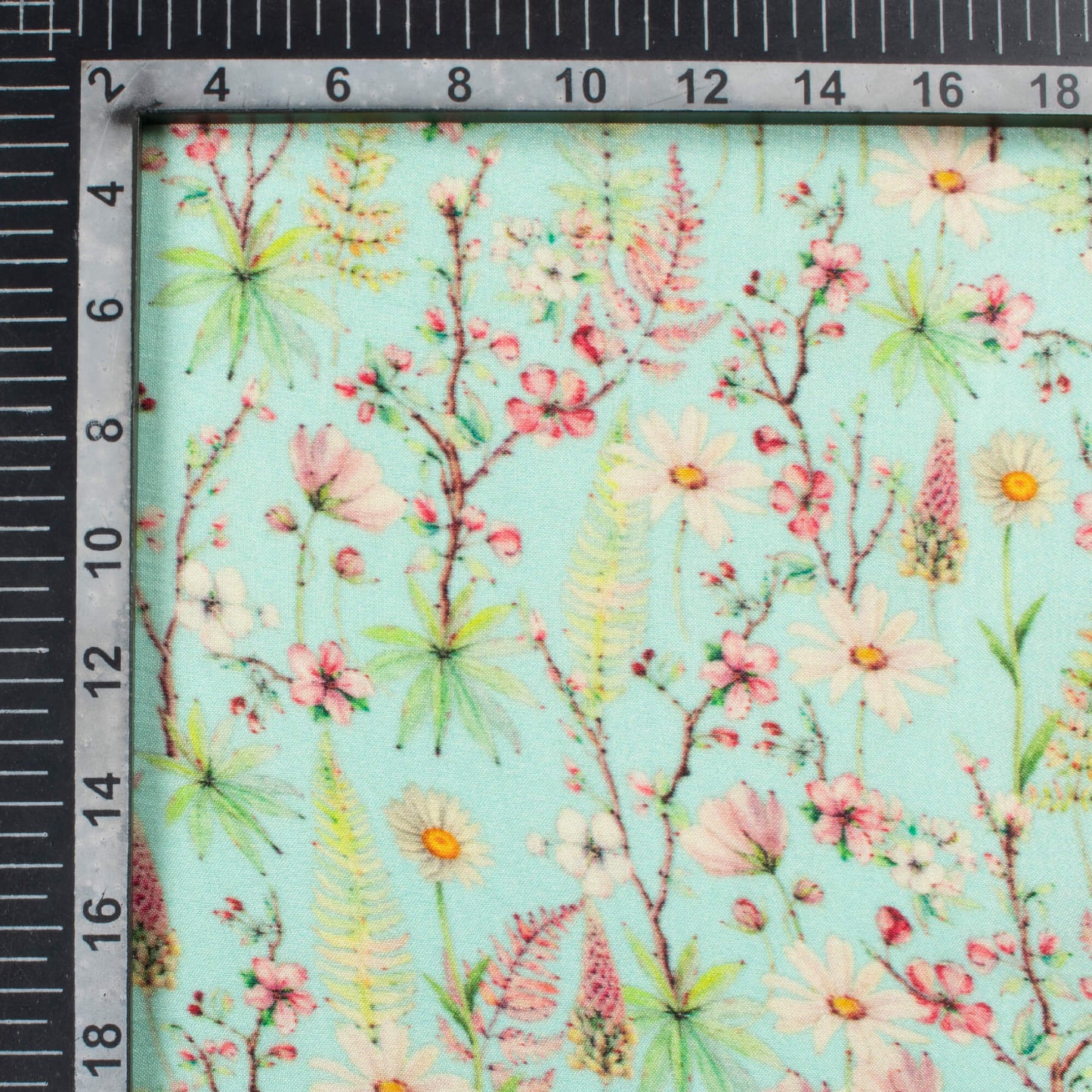 Blizzard Blue And Pink Floral Pattern Digital Print Viscose Gaji Silk Fabric