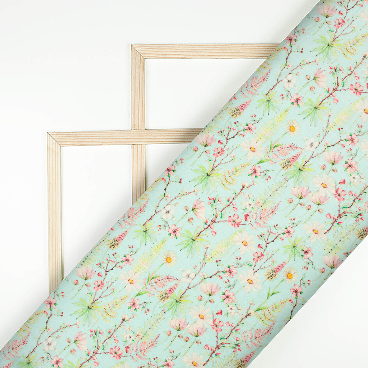 Blizzard Blue And Pink Floral Pattern Digital Print Viscose Gaji Silk Fabric