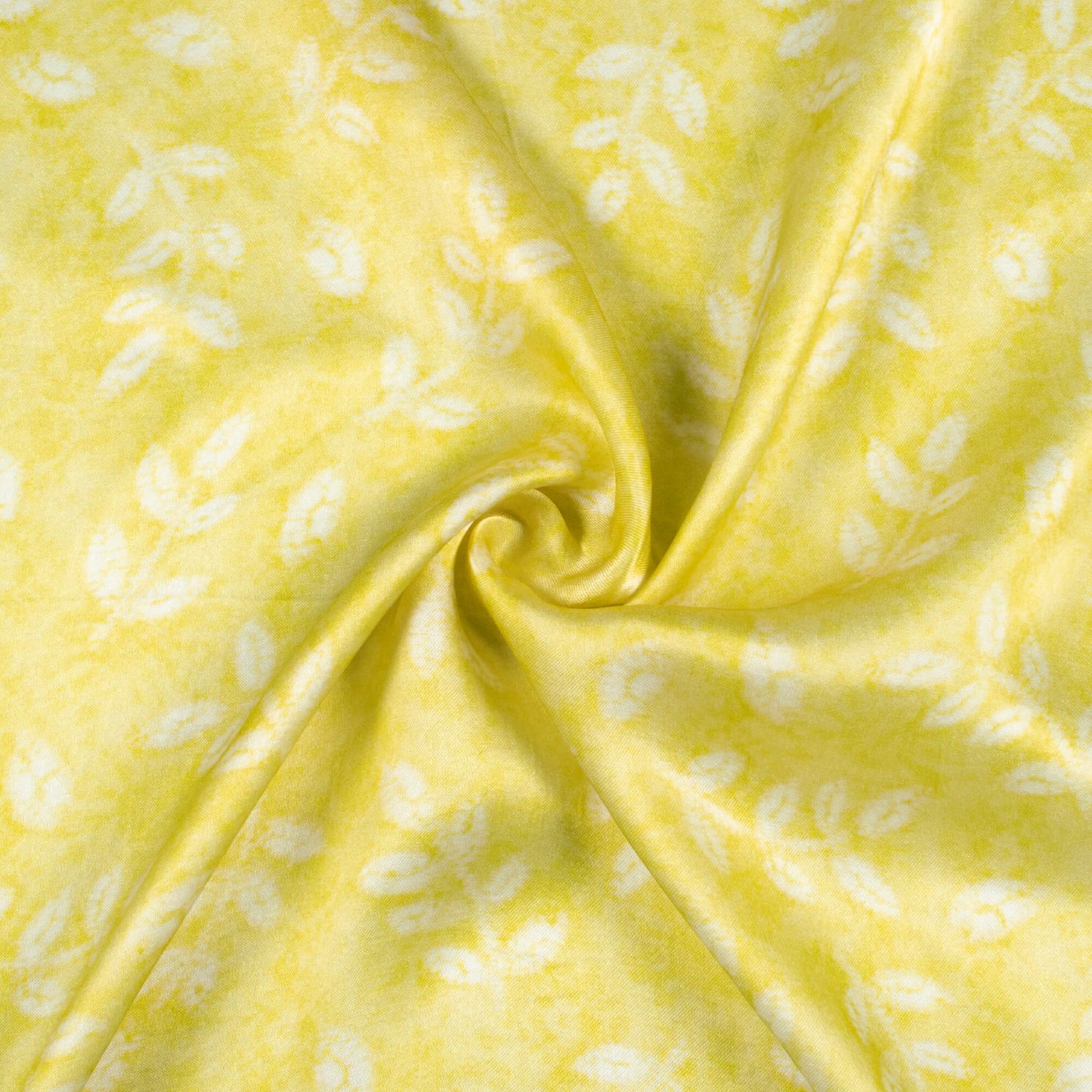 Blond Yellow And White Leaf Pattern Digital Print Viscose Gaji Silk Fabric