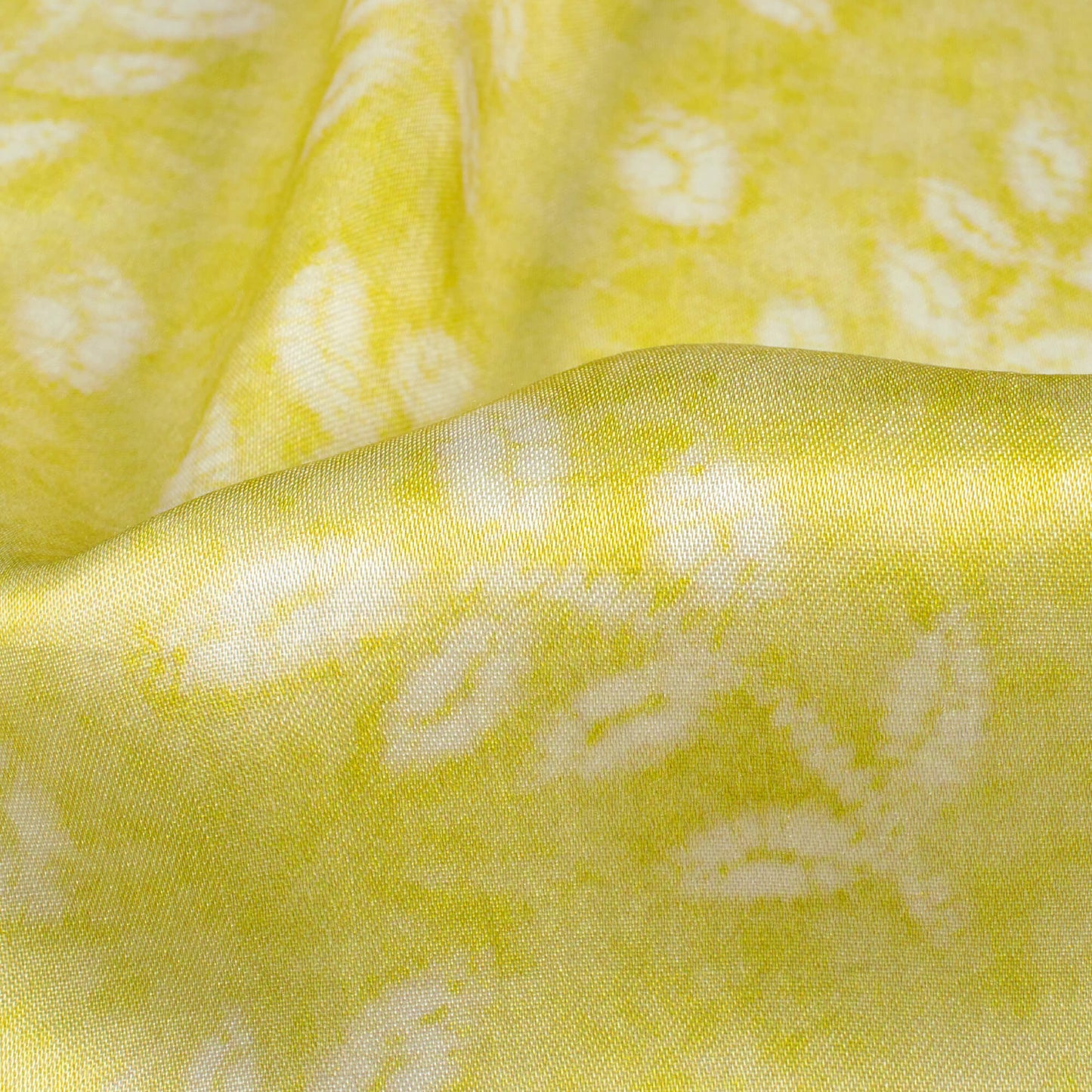 Blond Yellow And White Leaf Pattern Digital Print Viscose Gaji Silk Fabric