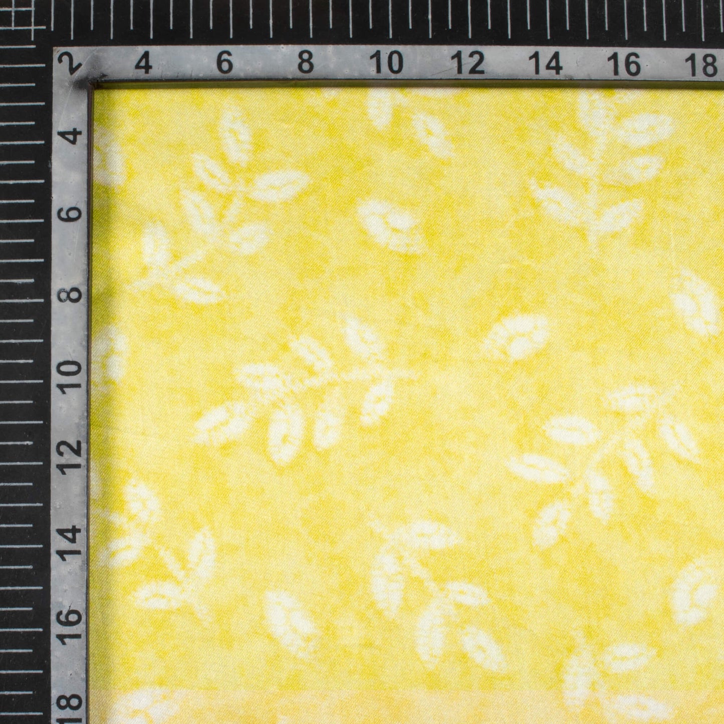 Blond Yellow And White Leaf Pattern Digital Print Viscose Gaji Silk Fabric