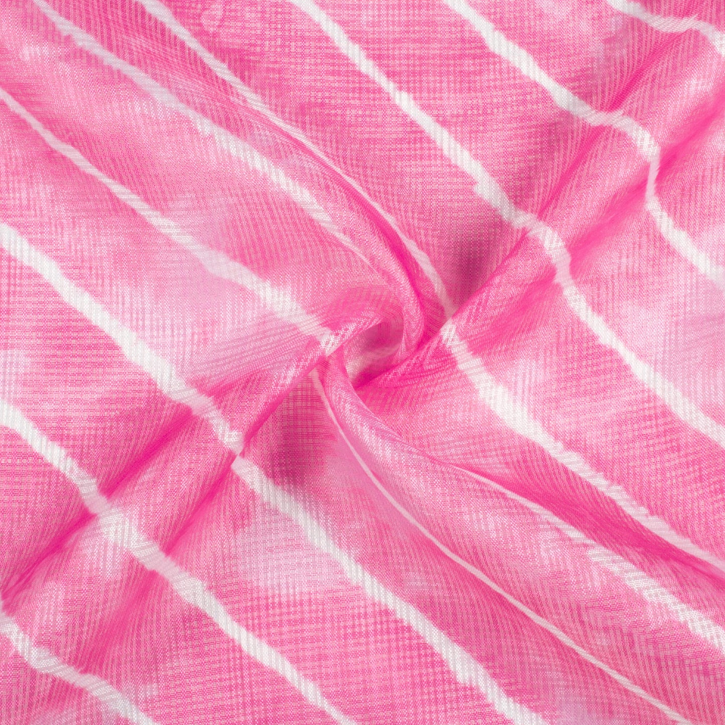 Taffy Pink And White Leheriya Pattern Digital Print Kota Doria Fabric