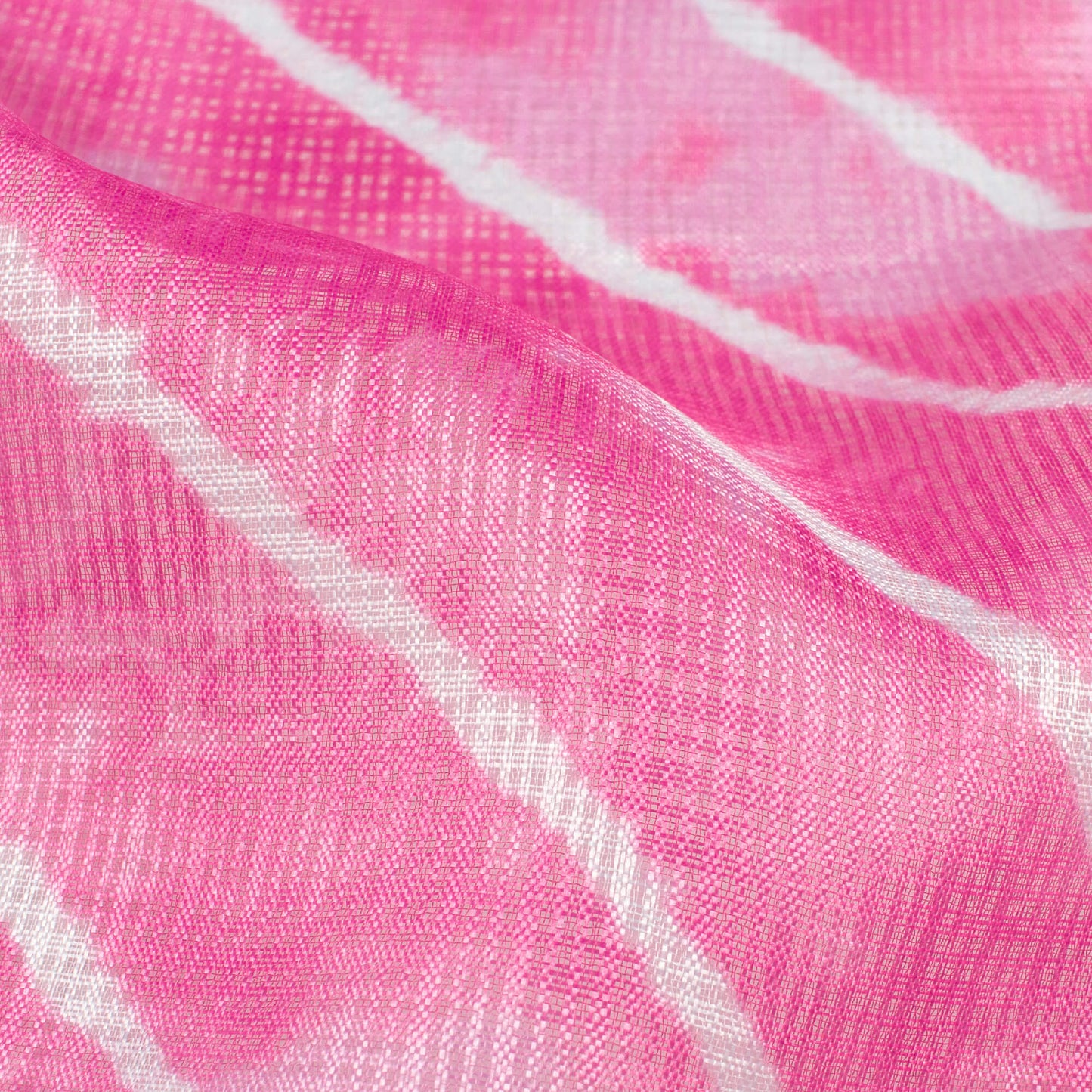 Taffy Pink And White Leheriya Pattern Digital Print Kota Doria Fabric