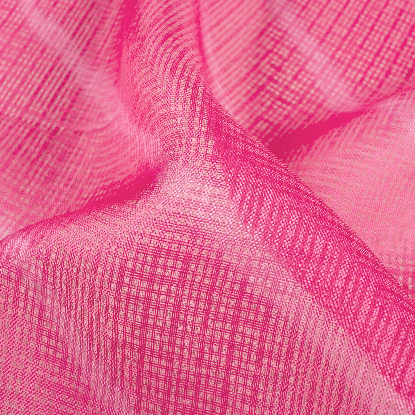 Hot Pink And White Leheriya Pattern Digital Print Kota Doria Fabric