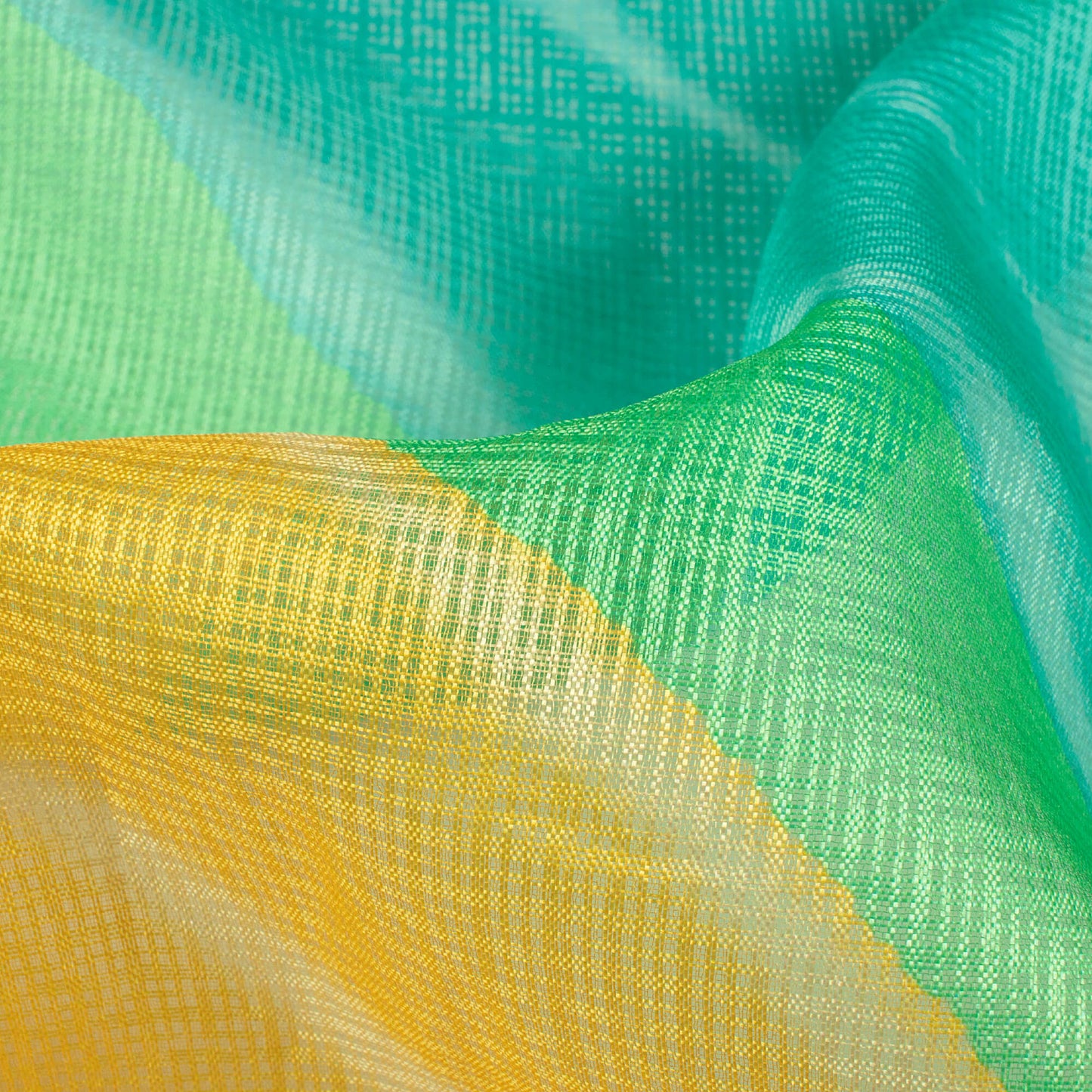 Jungle Green And Honey Yellow Leheriya Pattern Digital Print Kota Doria Fabric