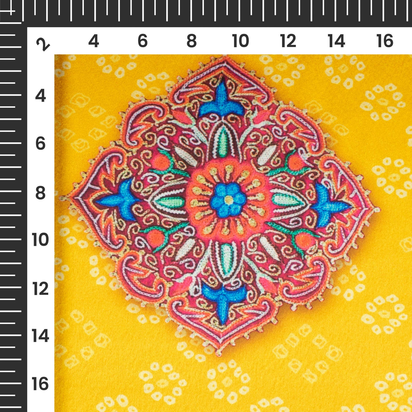 Bumblebee Yellow And Sky Blue Gamthee Pattern Digital Print Japan Satin Fabric