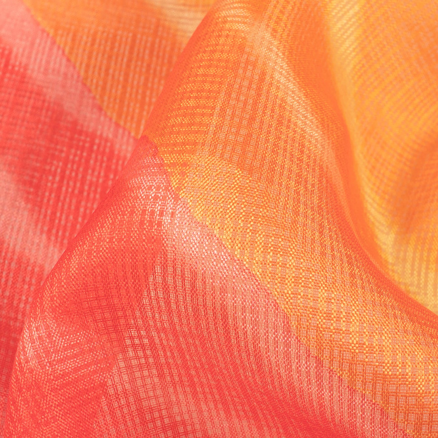 Rust Orange And Red Leheriya Pattern Digital Print Kota Doria Fabric