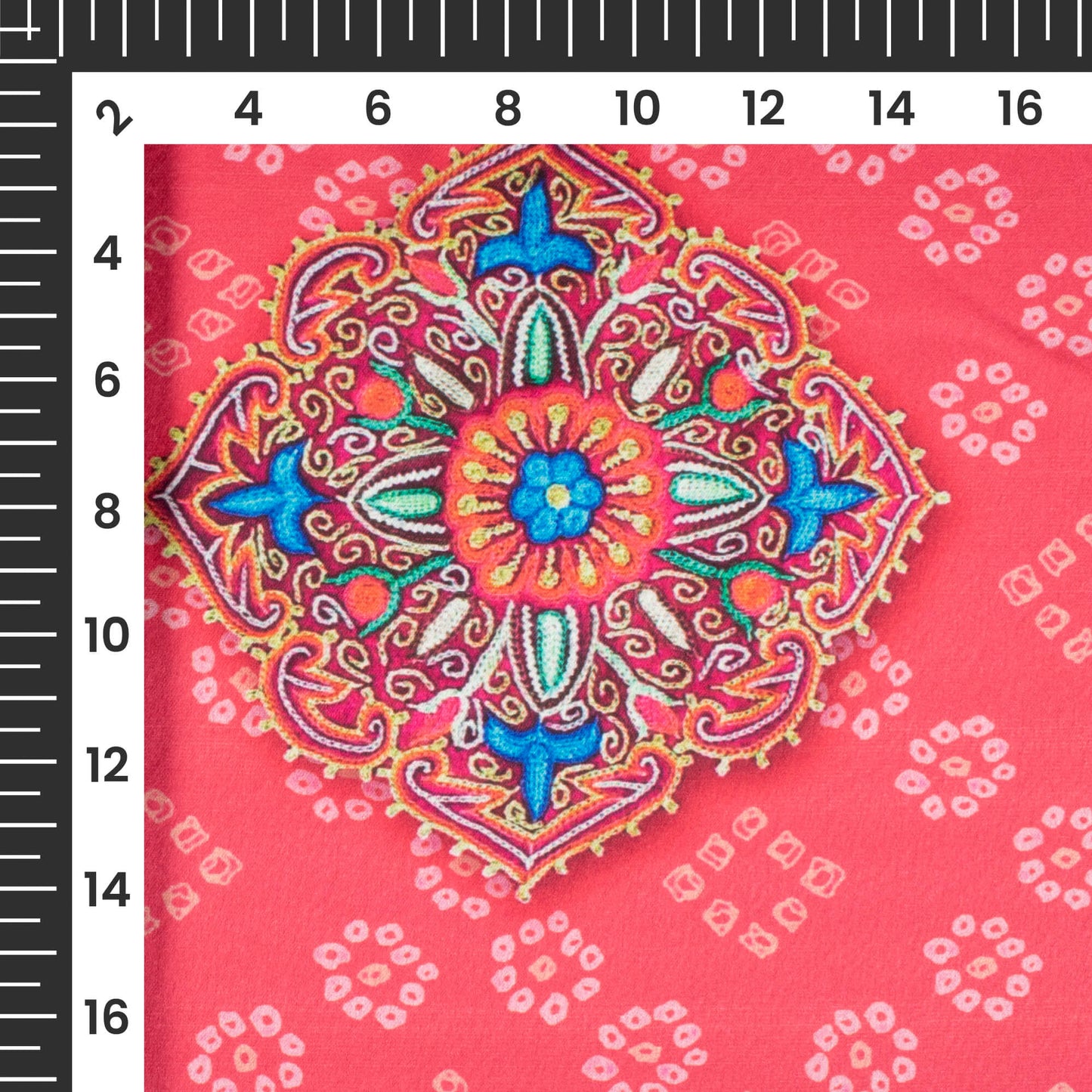 Dark Pink And Sky Blue Gamthee Pattern Digital Print Japan Satin Fabric