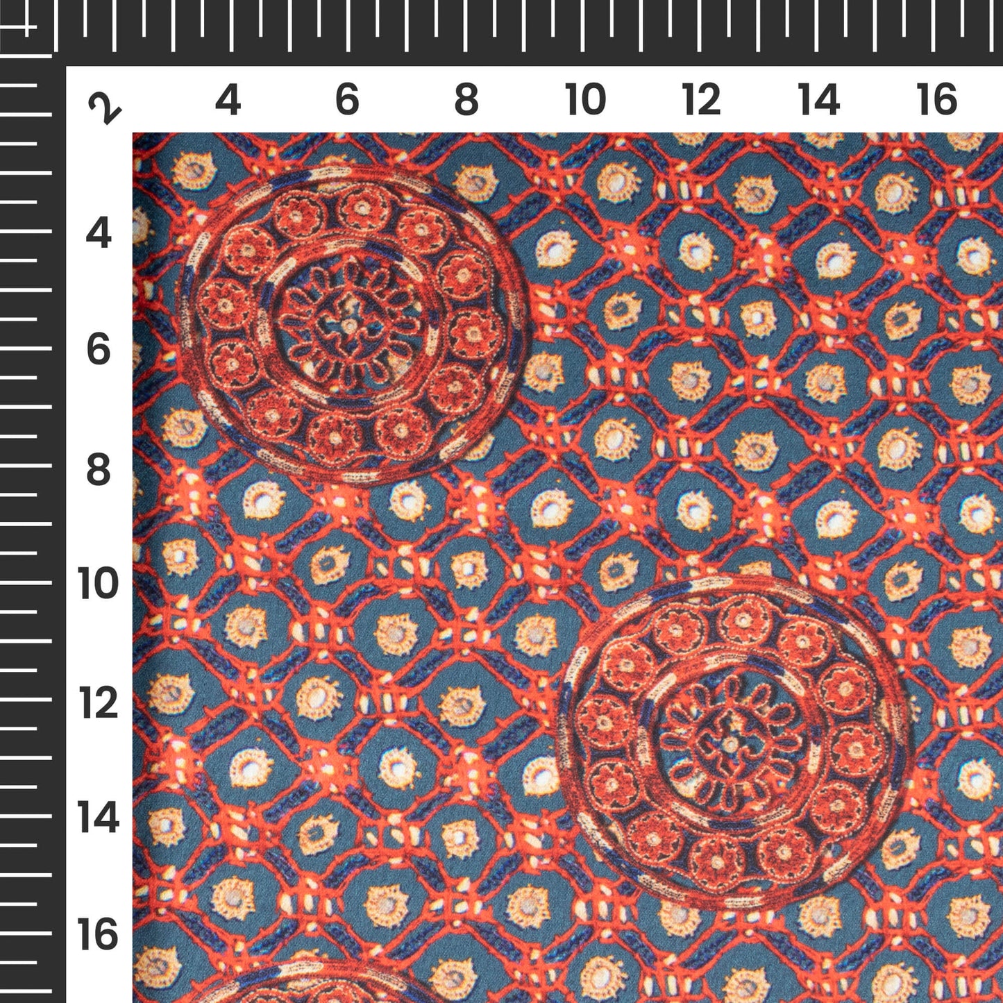 Slate Grey And Sangria Red Gamthi Pattern Digital Print Japan Satin Fabric