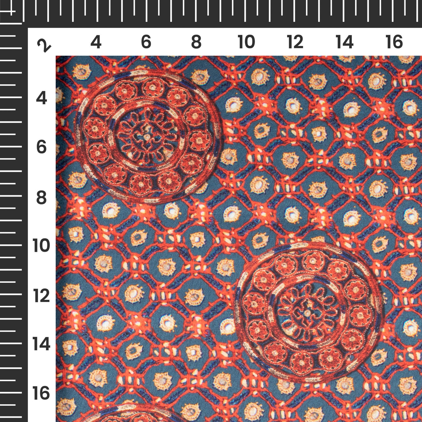 Slate Grey And Sangria Red Gamthee Pattern Digital Print Japan Satin Fabric