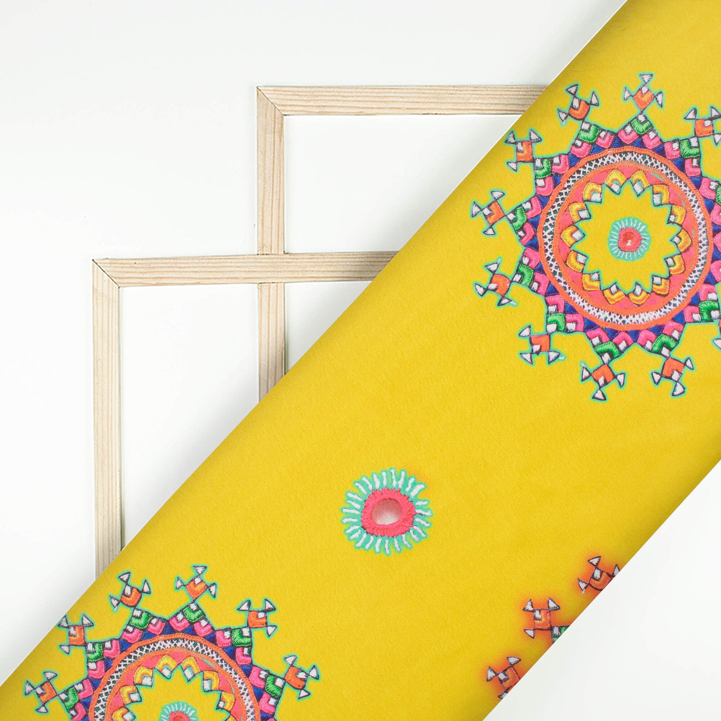 Bumblebee Yellow And Hot Pink Gamthee Pattern Digital Print Japan Satin Fabric