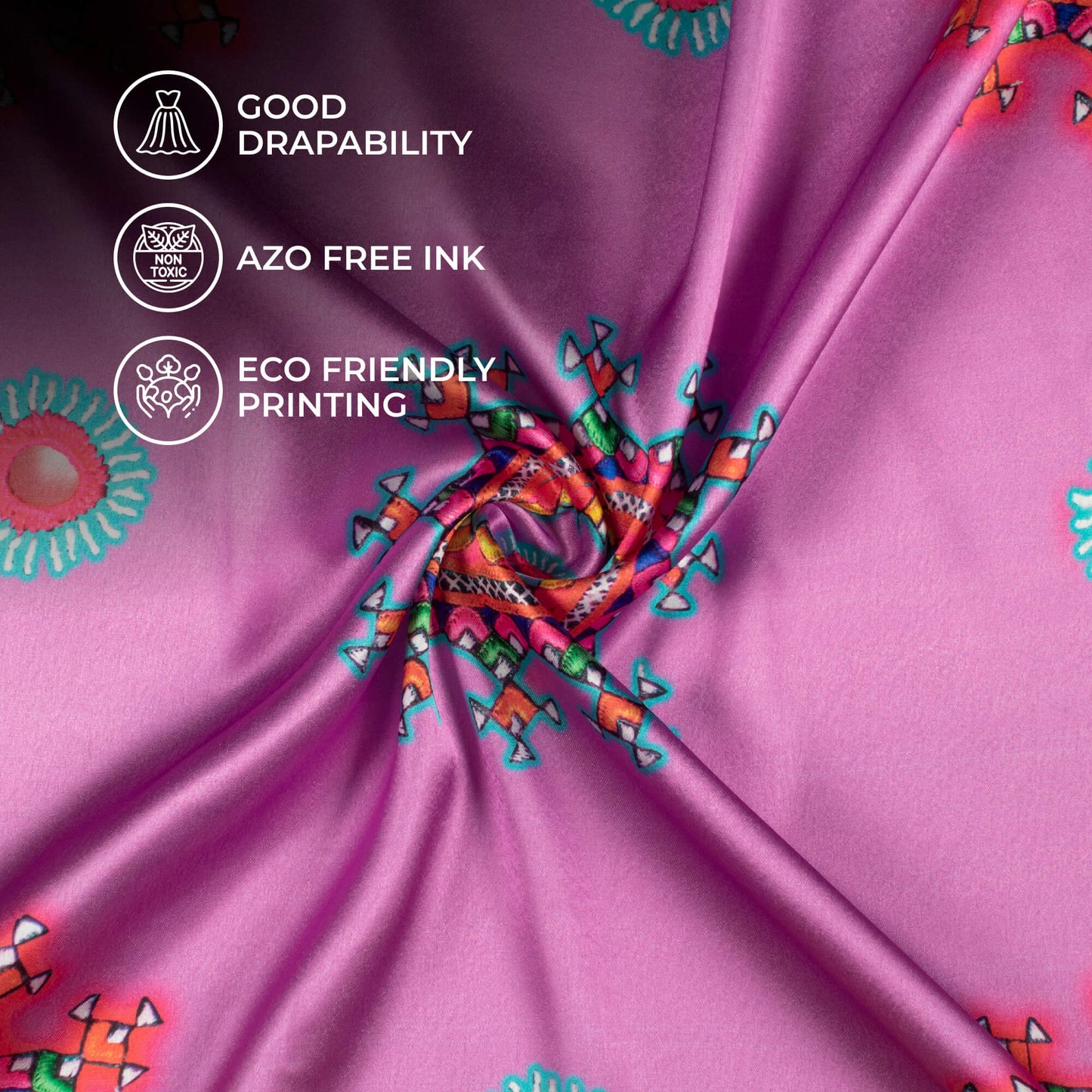 Orchid Purple And Hot Pink Gamthee Pattern Digital Print Japan Satin Fabric