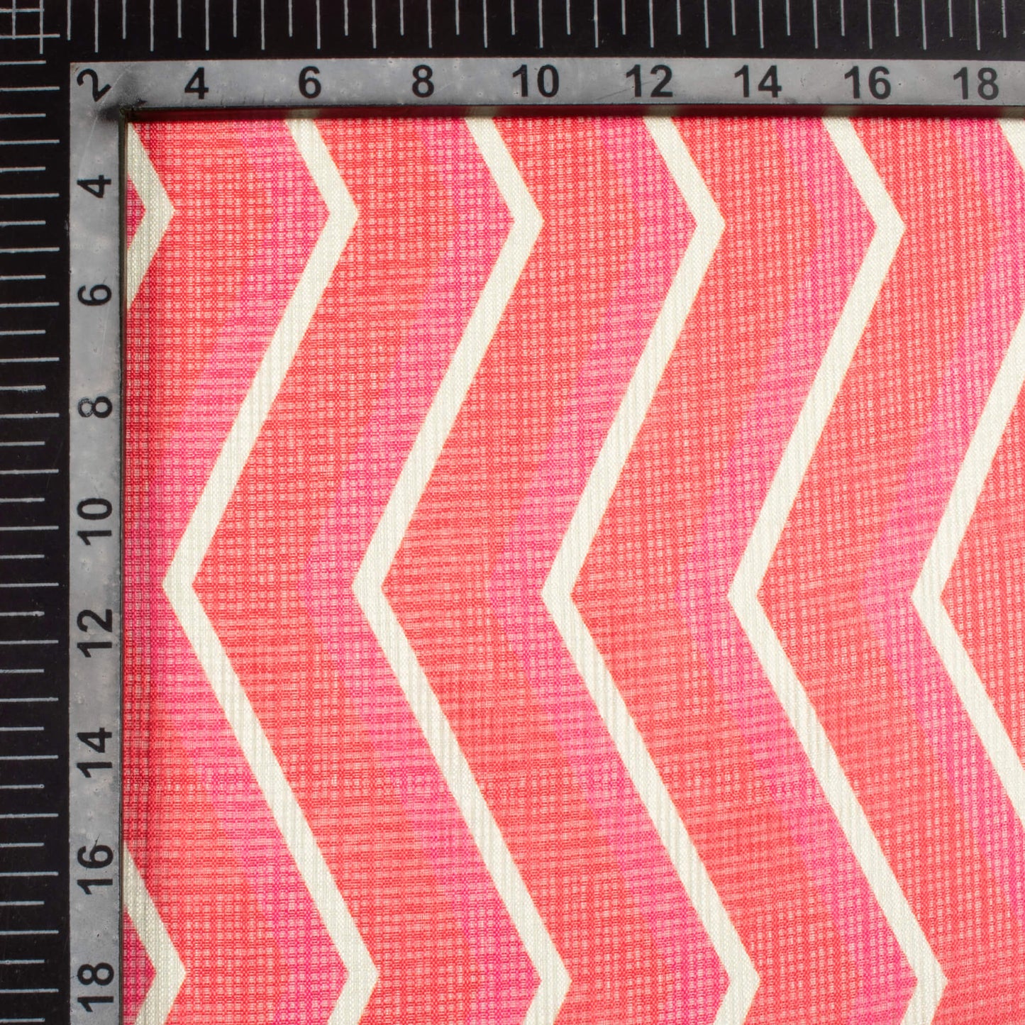 Red And Cream Chevron Pattern Digital Print Kota Doria Fabric