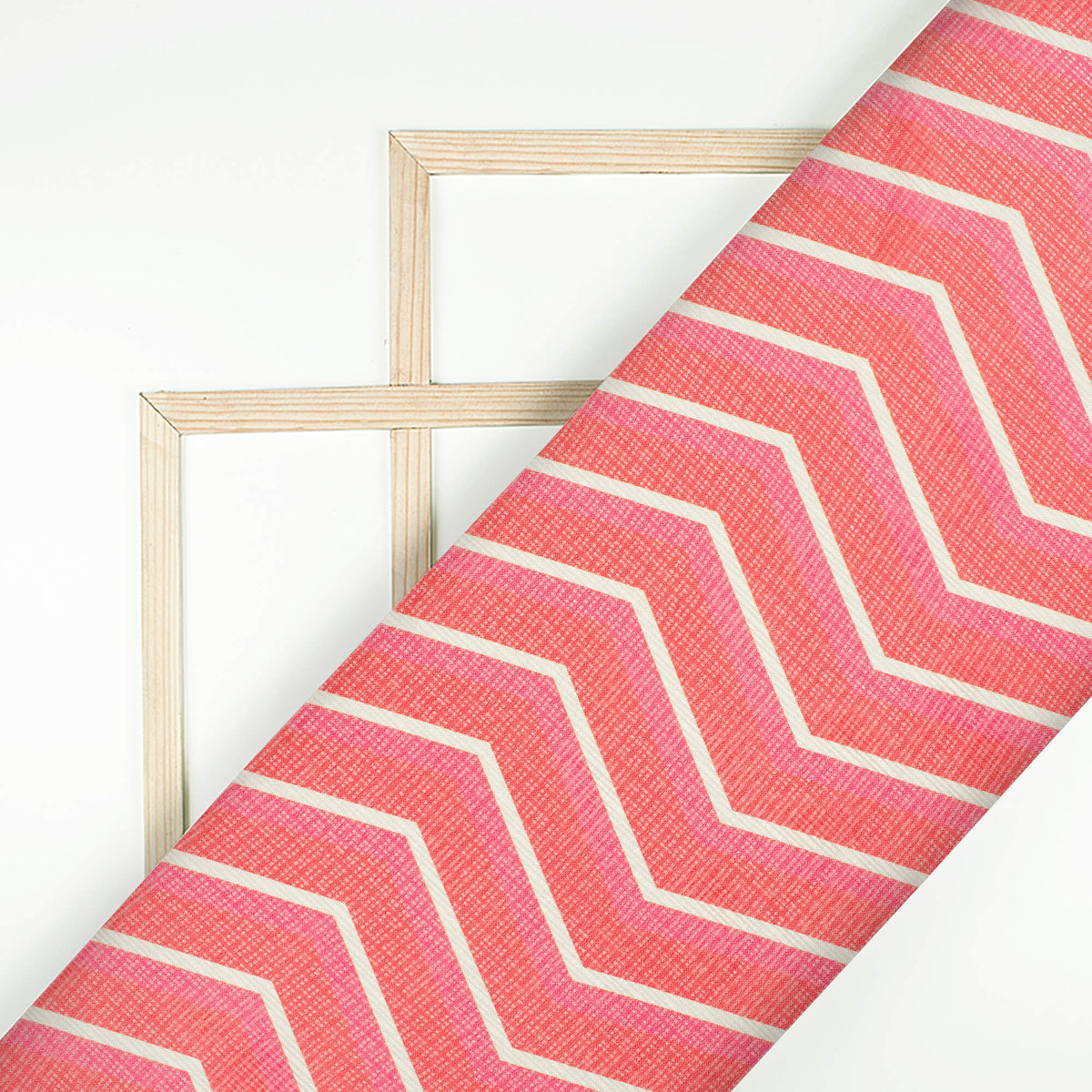 Red And Cream Chevron Pattern Digital Print Kota Doria Fabric