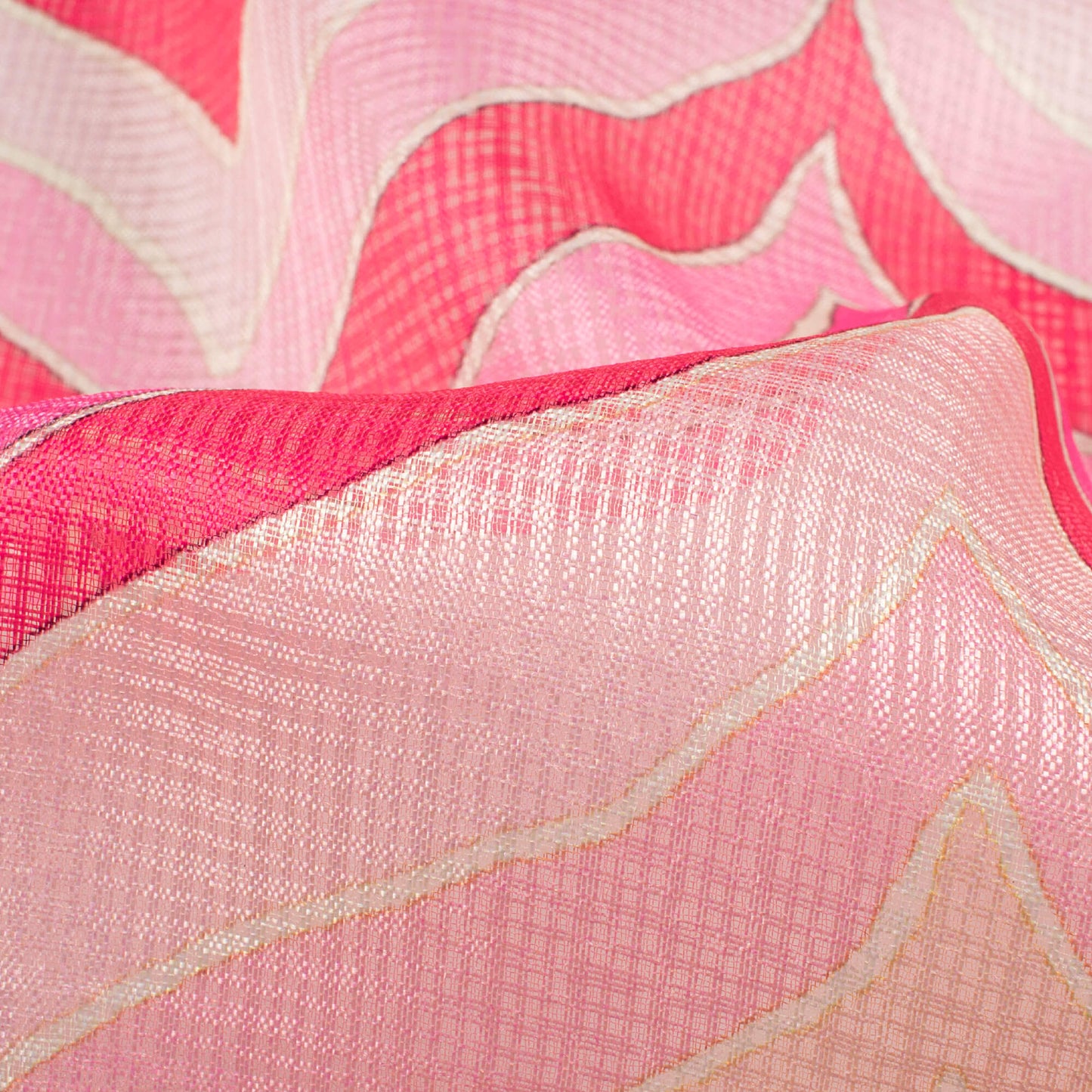 Pink And Beige Chevron Pattern Digital Print Kota Doria Fabric