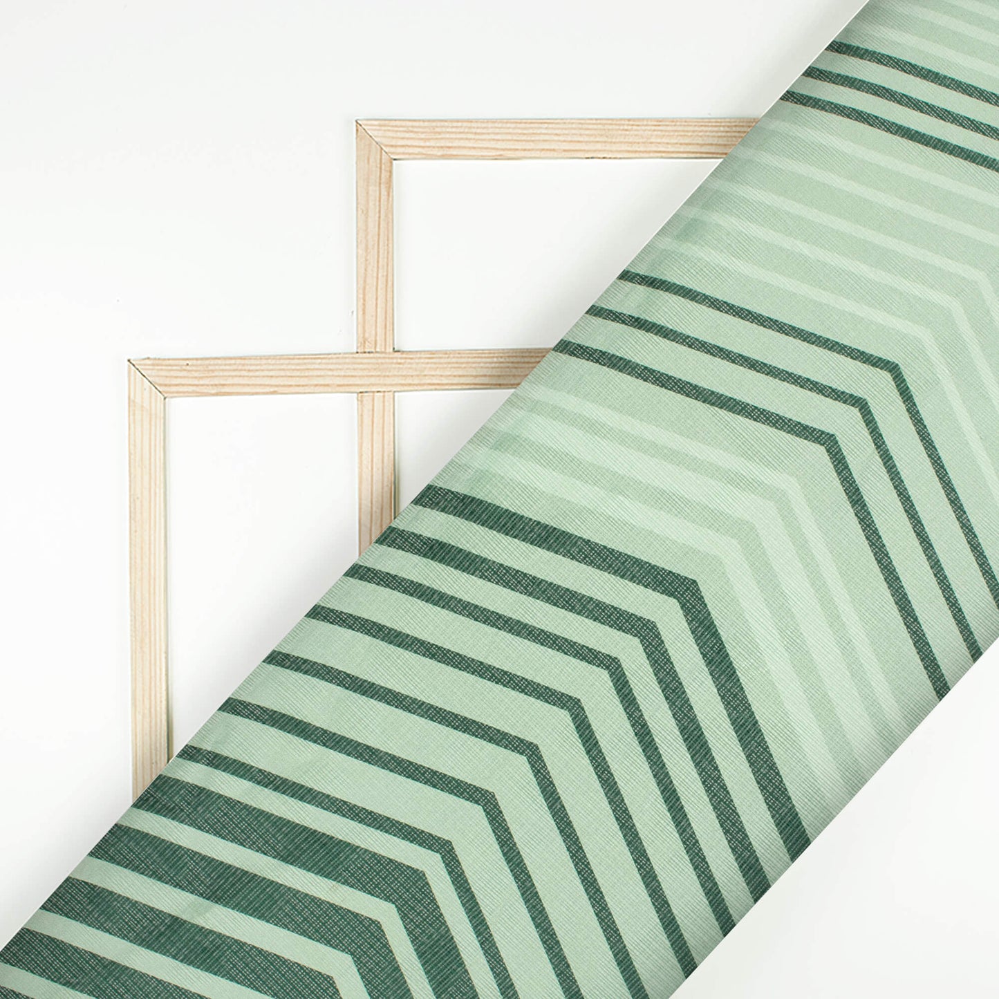 Sacramento Green And Tea Green Chevron Pattern Digital Print Kota Doria Fabric