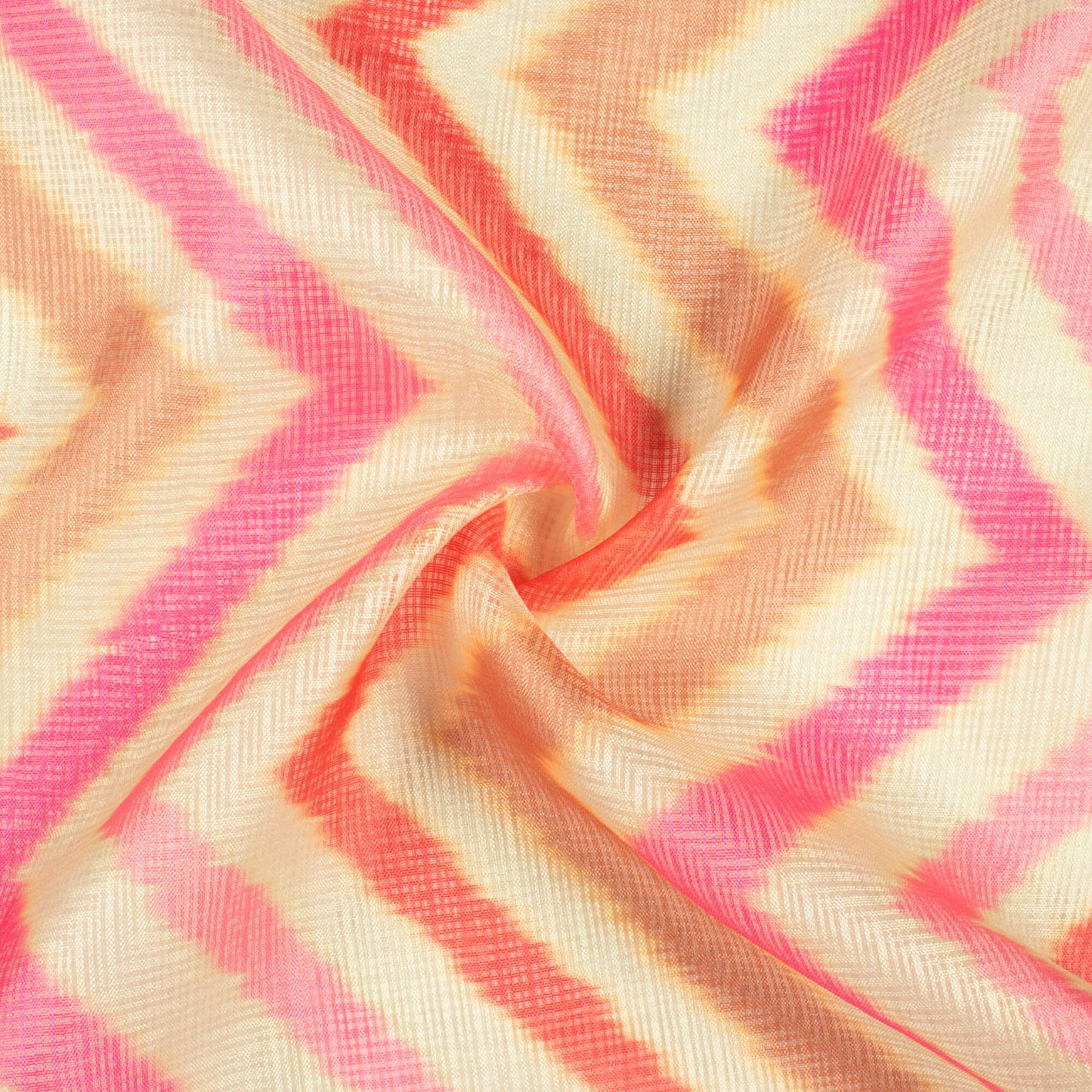 Taffy Pink And Red Chevron Pattern Digital Print Kota Doria Fabric