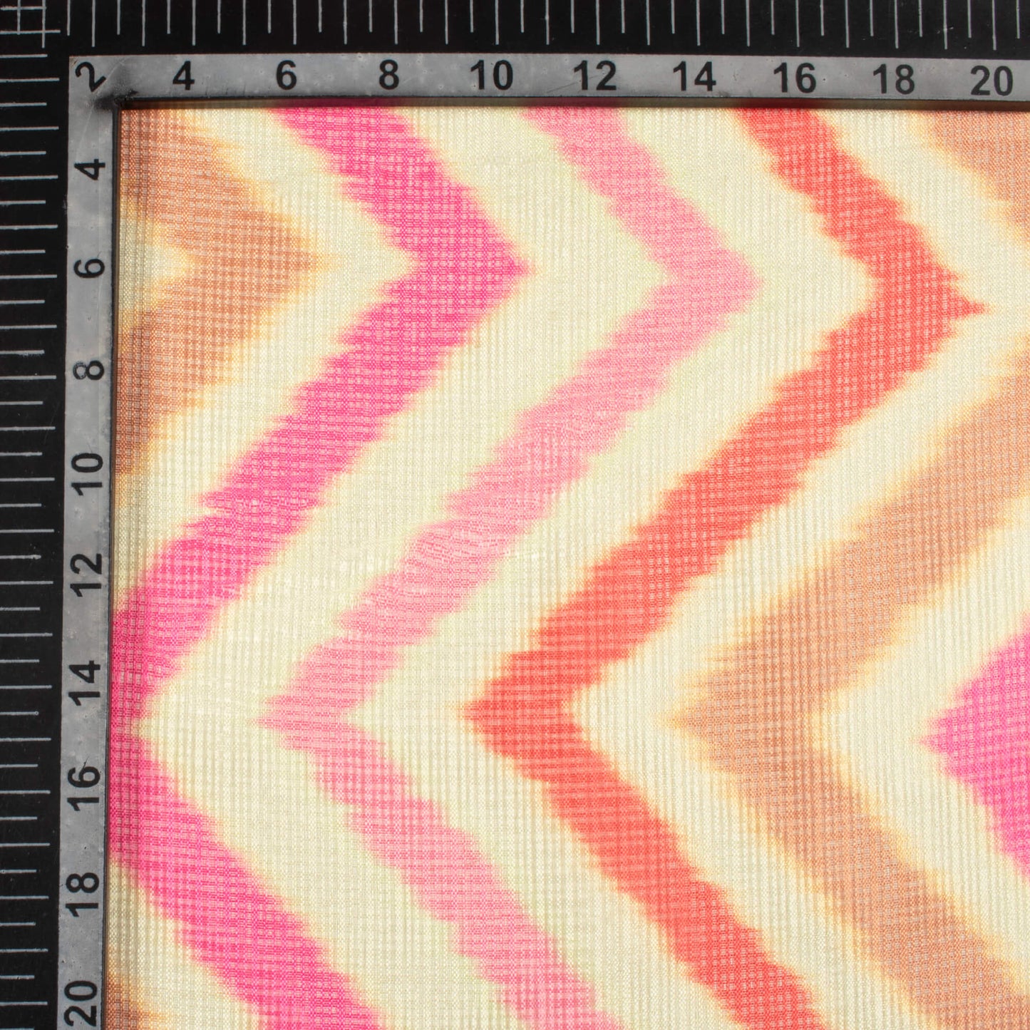 Taffy Pink And Red Chevron Pattern Digital Print Kota Doria Fabric