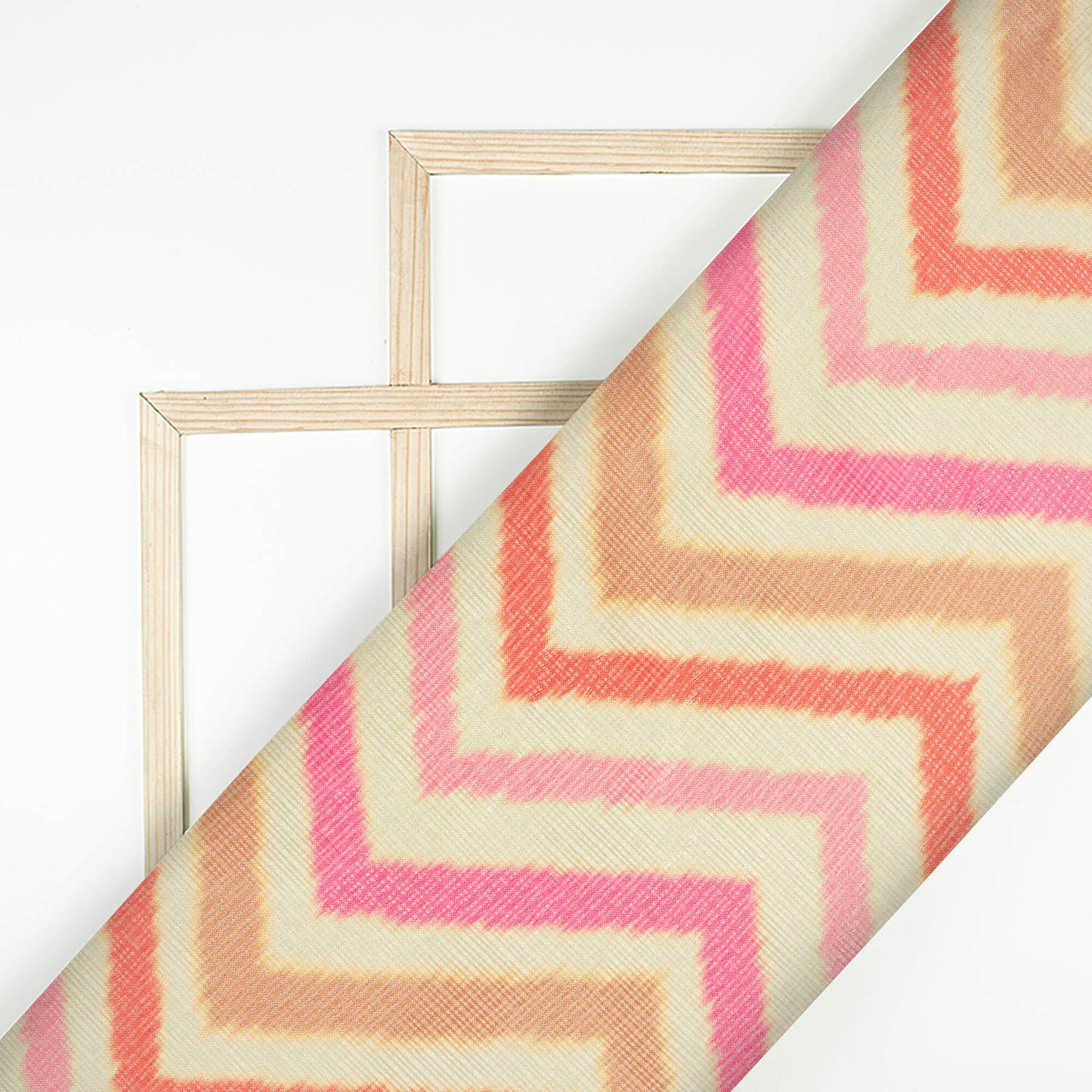 Taffy Pink And Red Chevron Pattern Digital Print Kota Doria Fabric