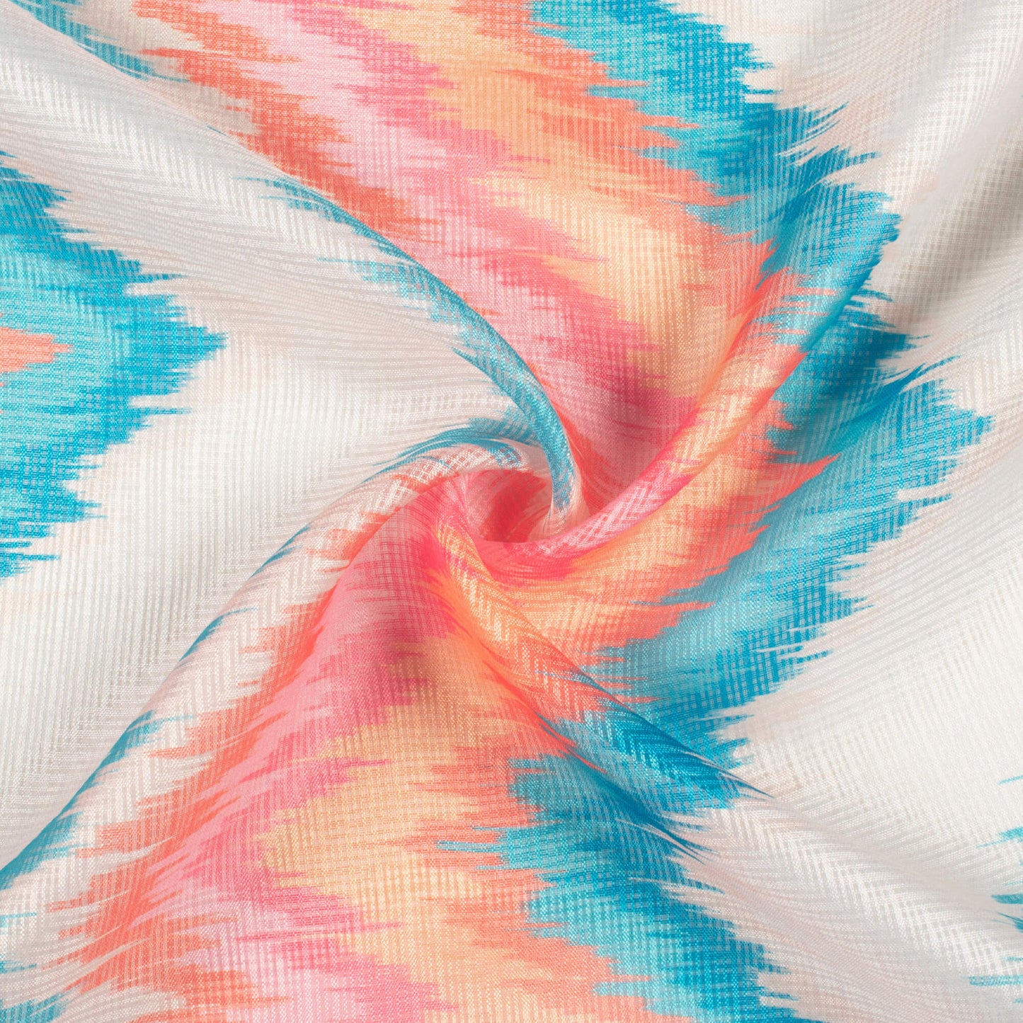 Smalt Blue And Oat Beige Chevron Pattern Digital Print Kota Doria Fabric