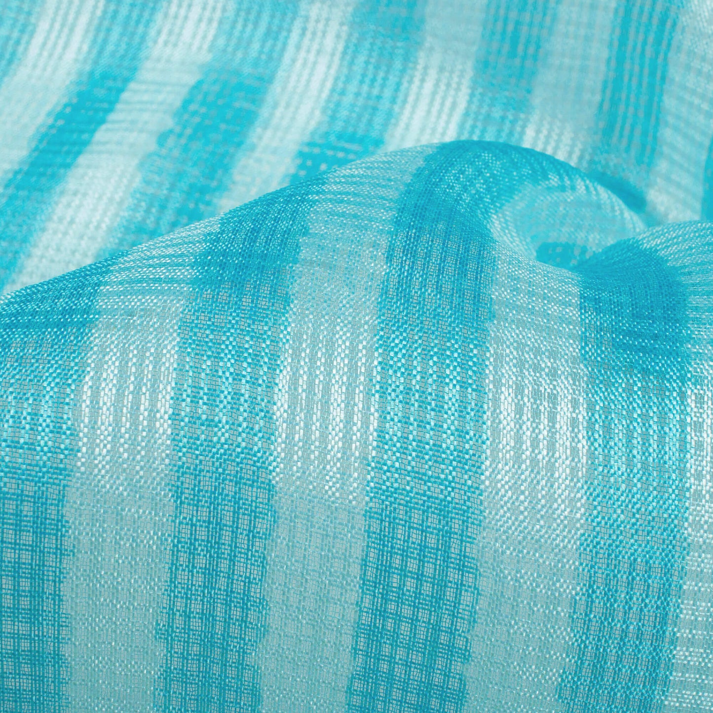 Smalt Blue Stripes Pattern Digital Print Kota Doria Fabric