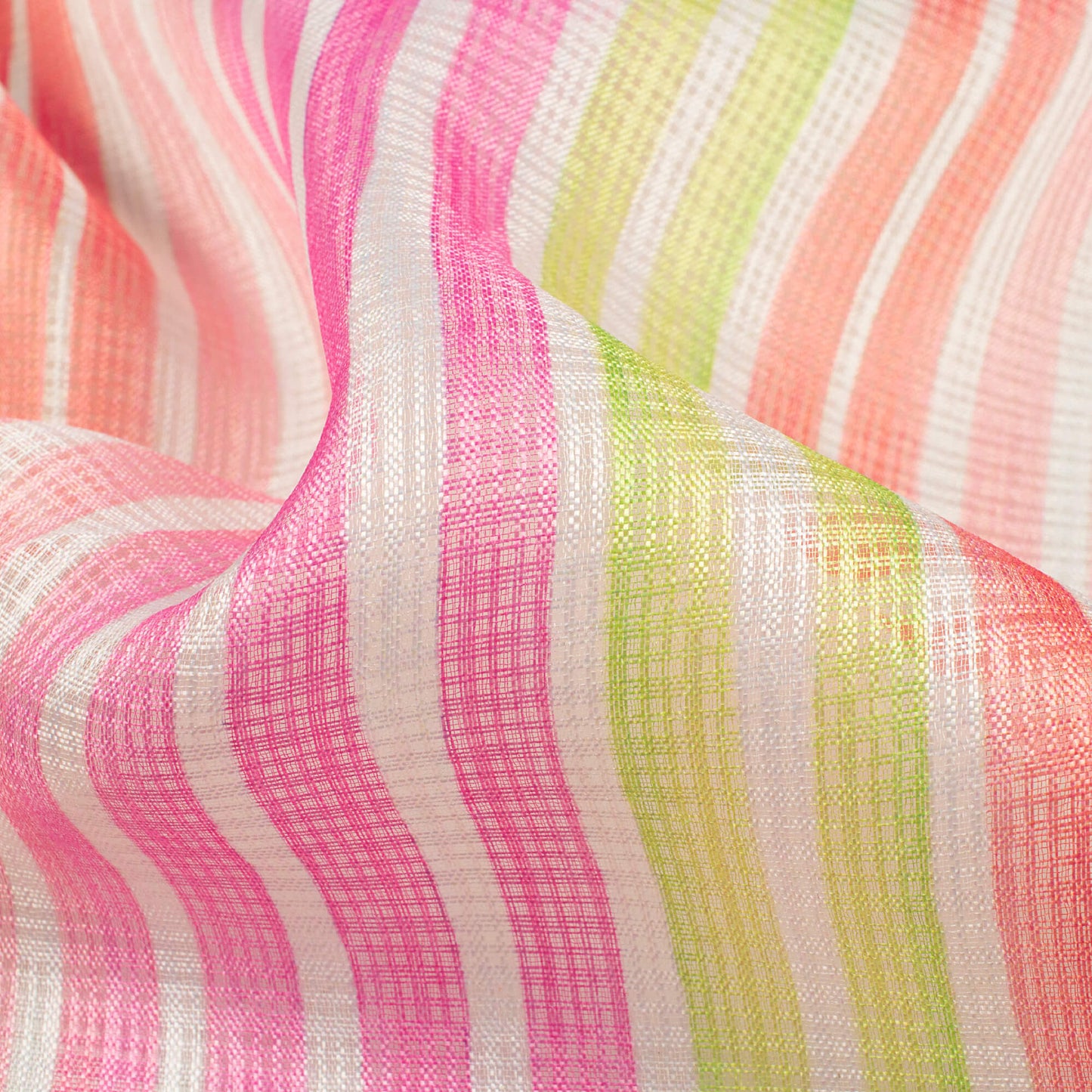 Taffy Pink And Red Stripes Pattern Digital Print Kota Doria Fabric