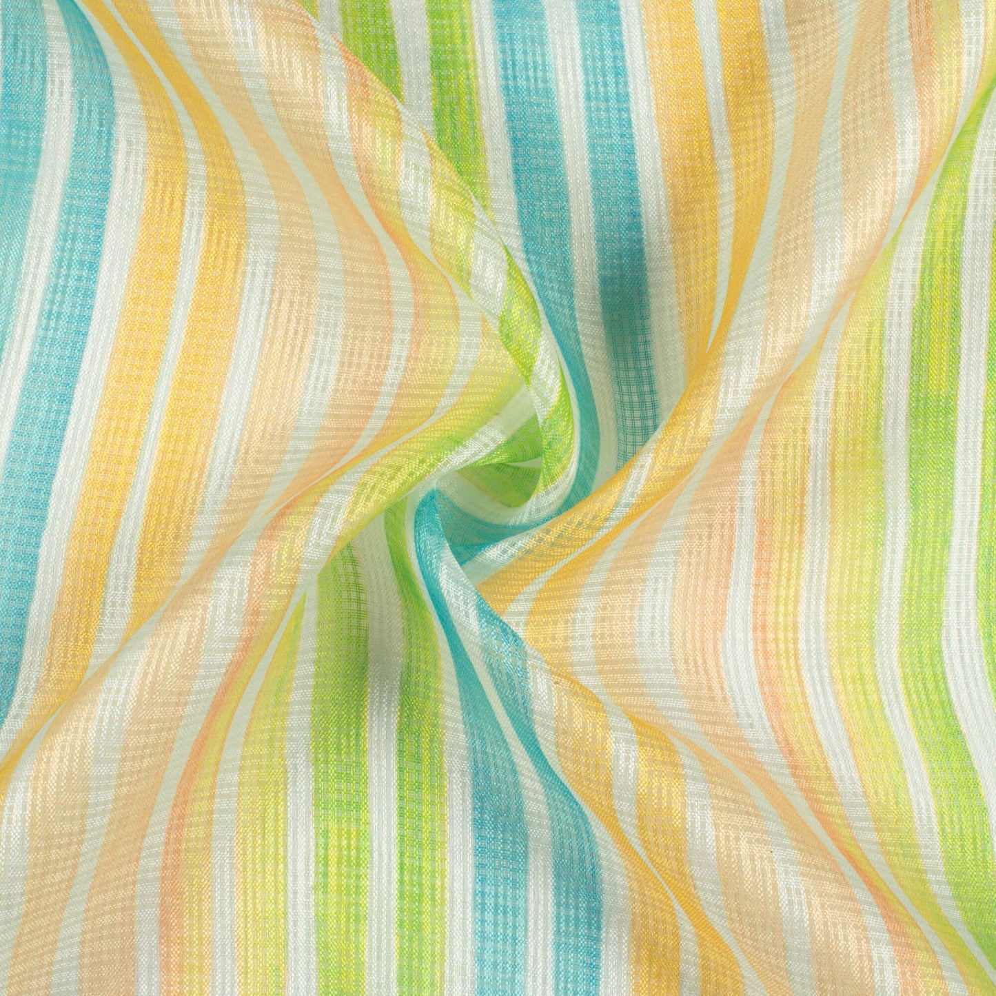 Yellow And Lime Green Stripes Pattern Digital Print Kota Doria Fabric