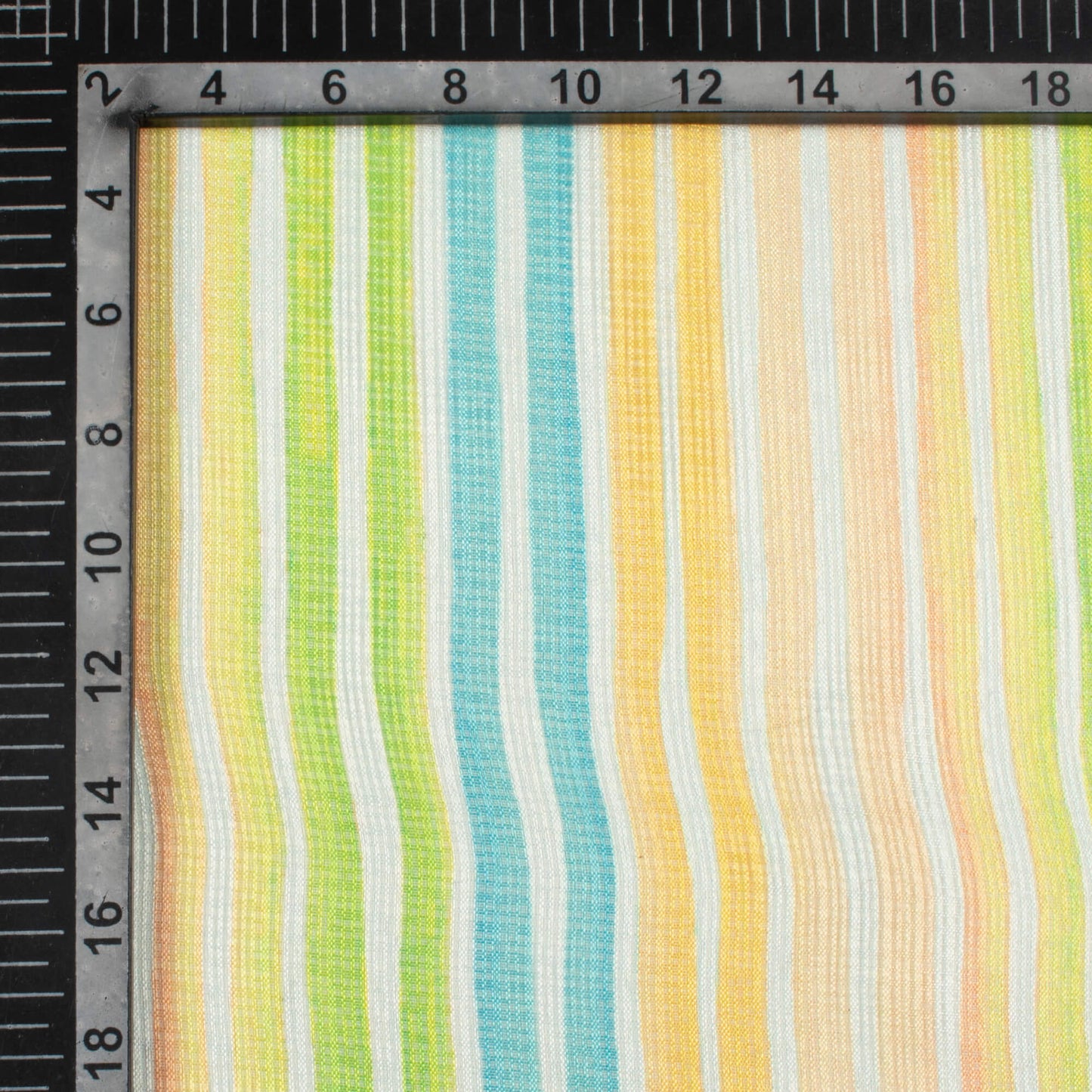 Yellow And Lime Green Stripes Pattern Digital Print Kota Doria Fabric