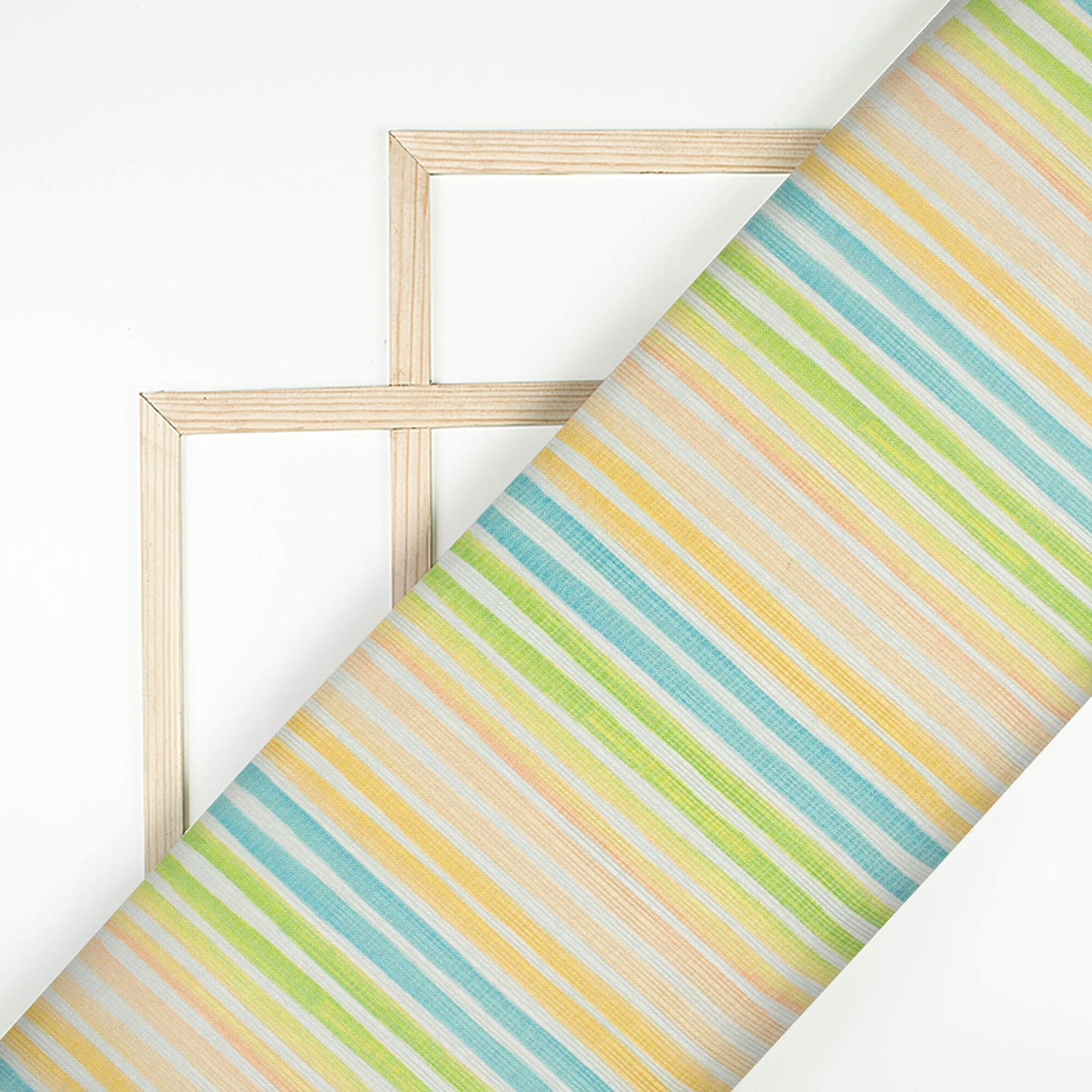 Yellow And Lime Green Stripes Pattern Digital Print Kota Doria Fabric