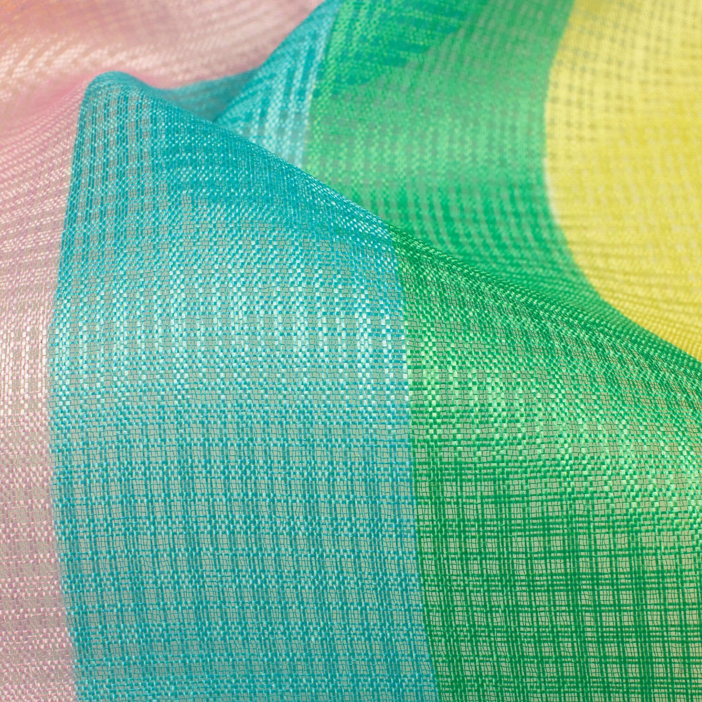 Multi-Color Stripes Pattern Digital Print Kota Doria Fabric