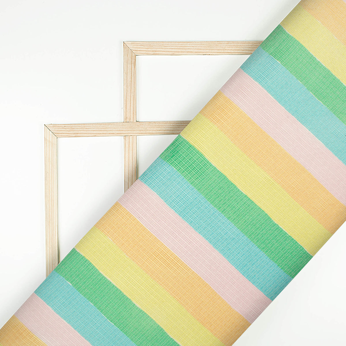 Multi-Color Stripes Pattern Digital Print Kota Doria Fabric