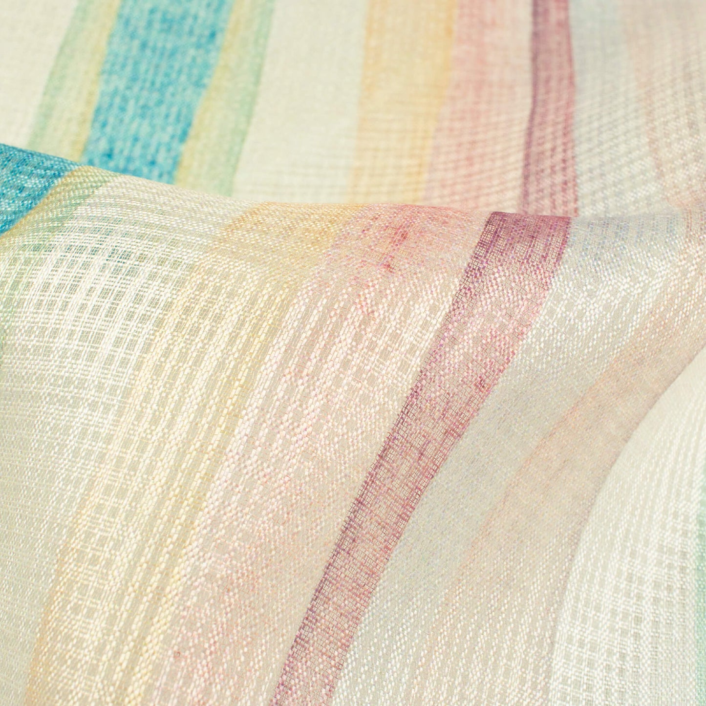 White And Smalt Blue Stripes Pattern Digital Print Kota Doria Fabric