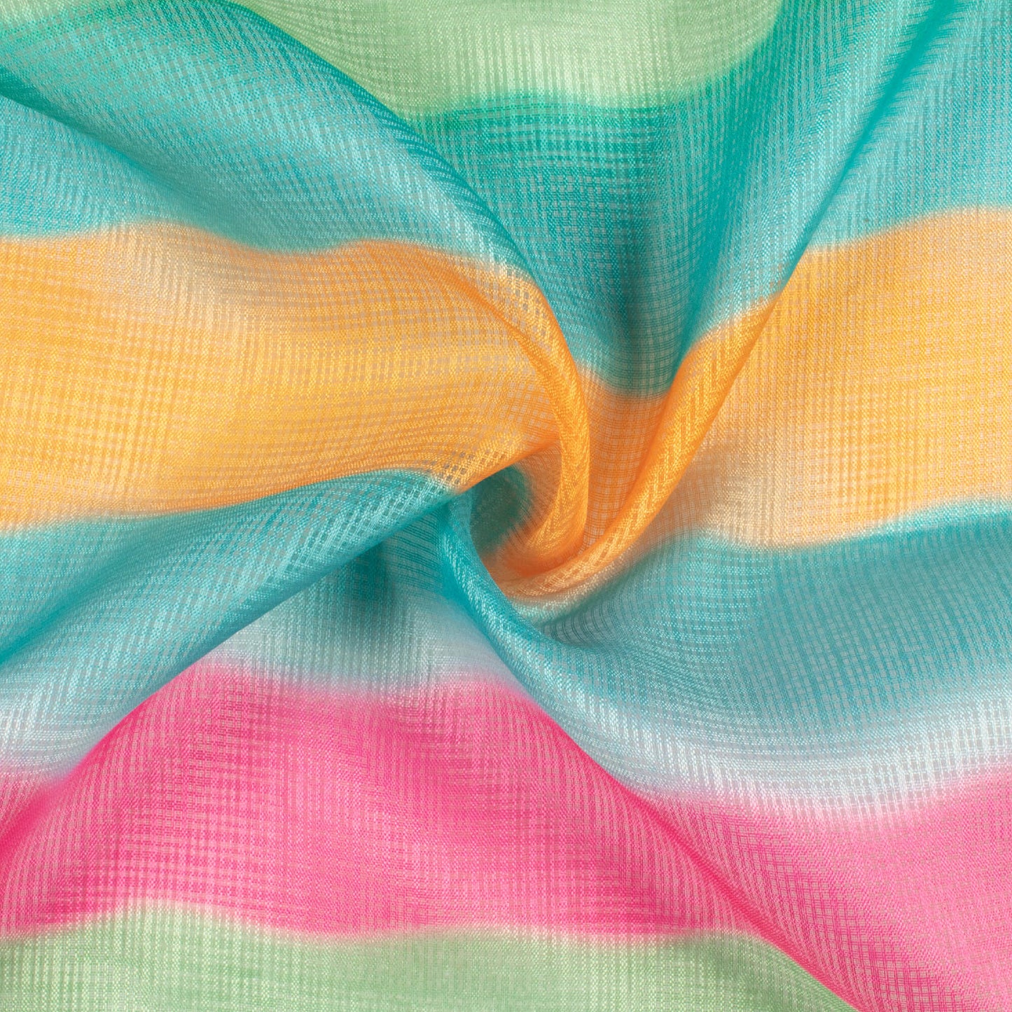 Smalt Blue And Tea Green Stripes Pattern Digital Print Kota Doria Fabric