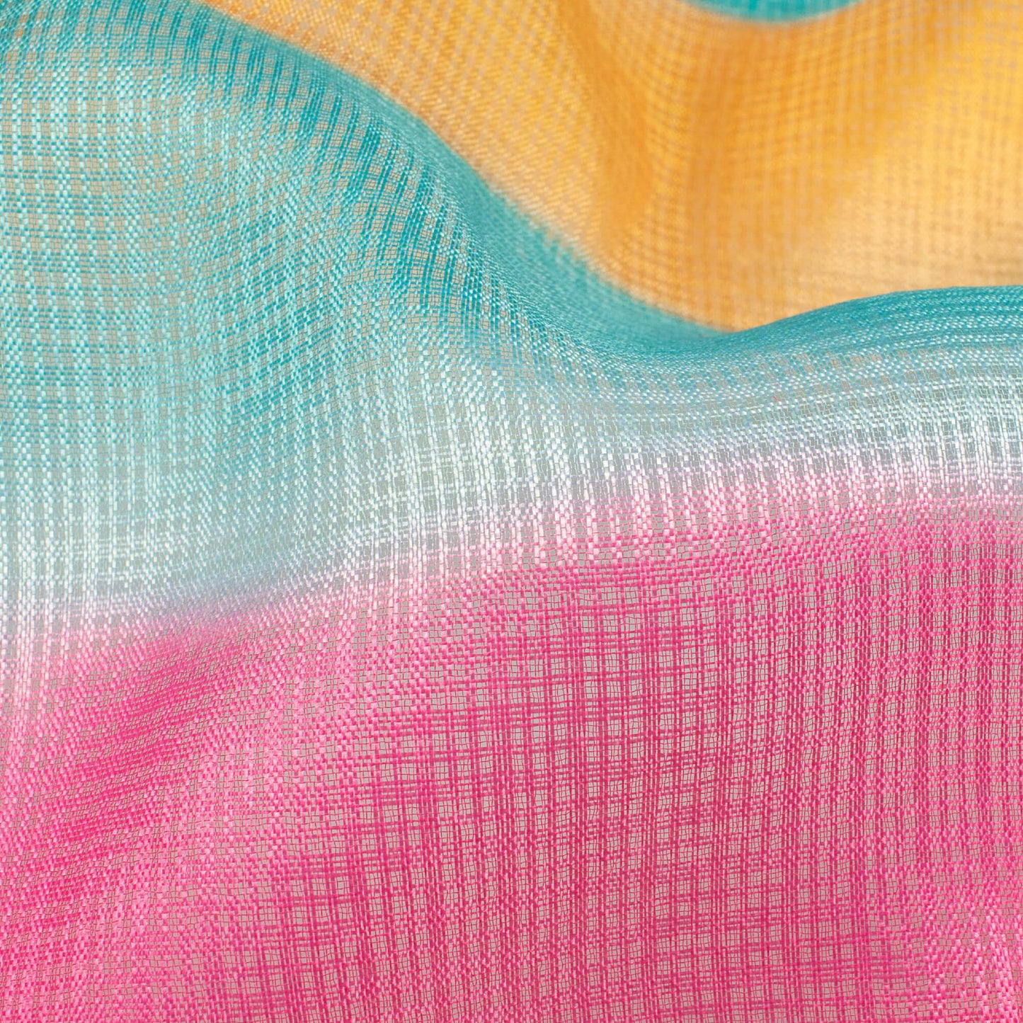 Smalt Blue And Tea Green Stripes Pattern Digital Print Kota Doria Fabric