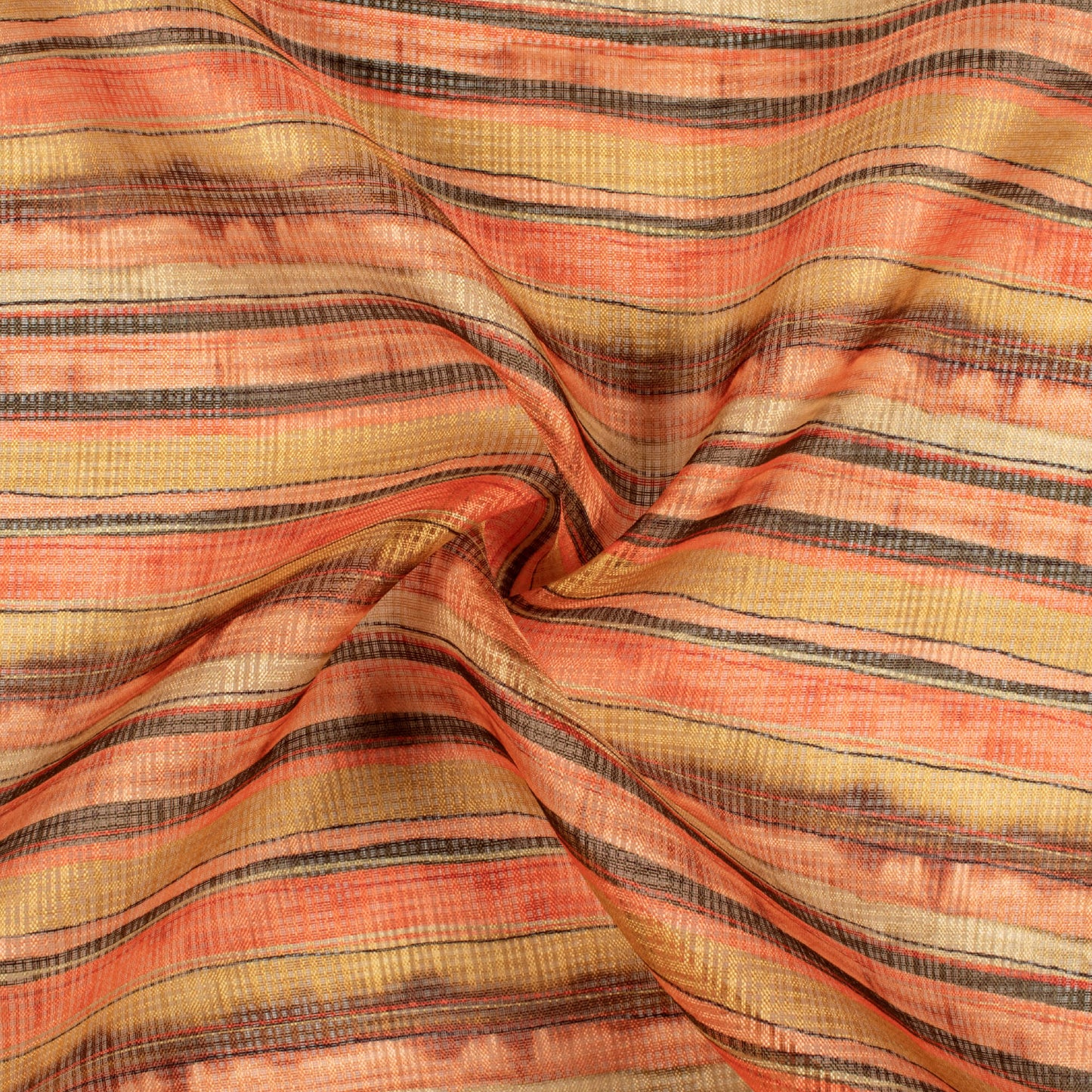Ochre Yellow And Brown Stripes Pattern Digital Print Kota Doria Fabric