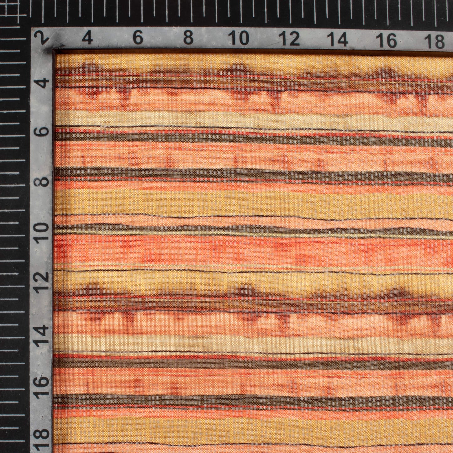 Ochre Yellow And Brown Stripes Pattern Digital Print Kota Doria Fabric
