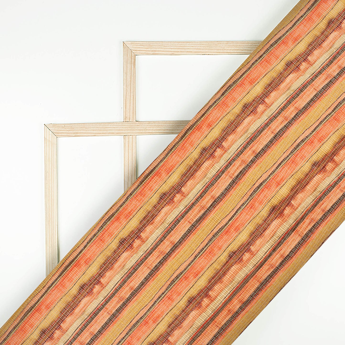 Ochre Yellow And Brown Stripes Pattern Digital Print Kota Doria Fabric