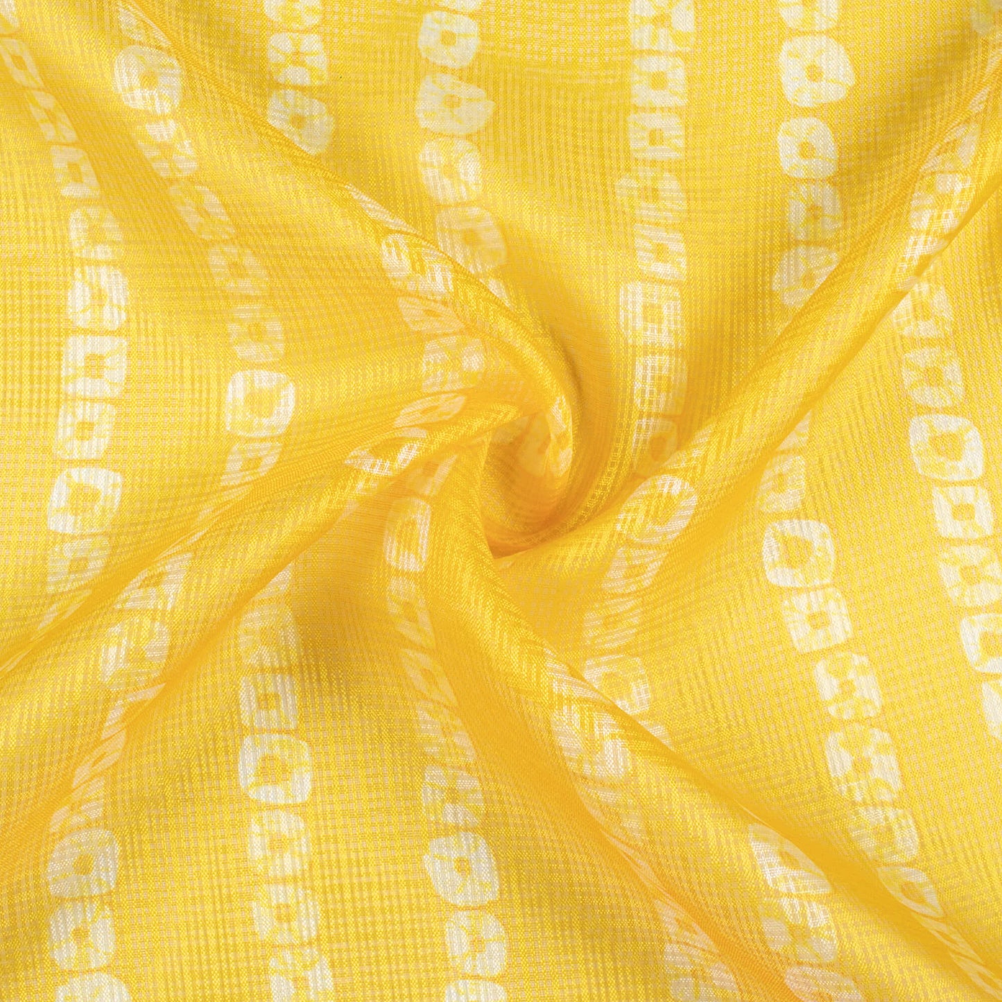 Pineapple Yellow And White Bandhani Pattern Digital Print Kota Doria Fabric