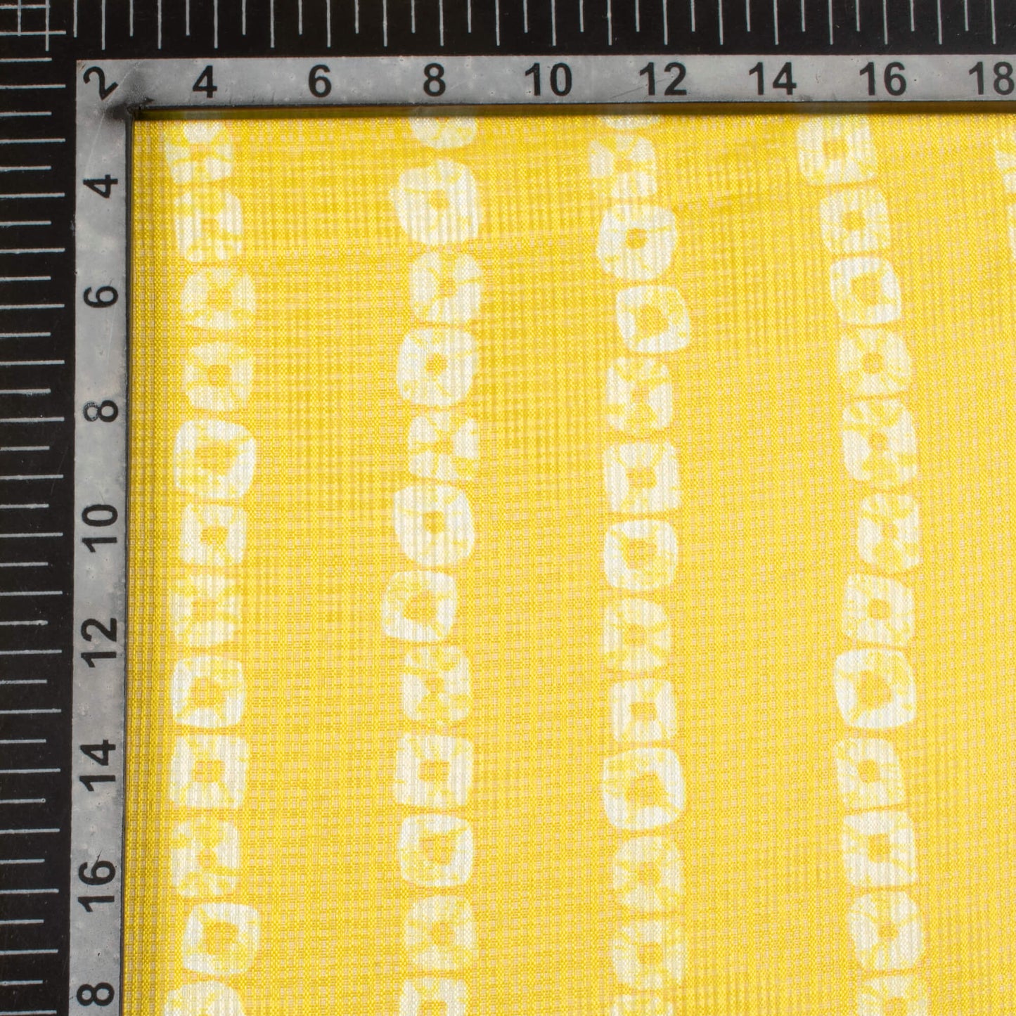Pineapple Yellow And White Bandhanii Pattern Digital Print Kota Doria Fabric