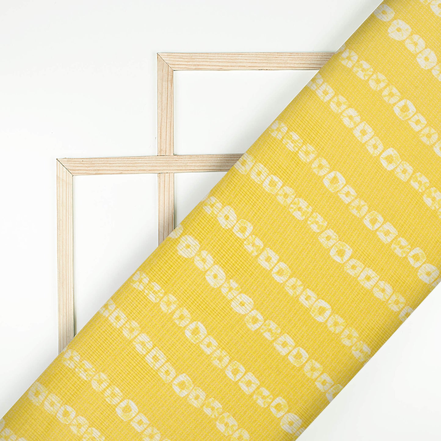 Pineapple Yellow And White Bandhani Pattern Digital Print Kota Doria Fabric