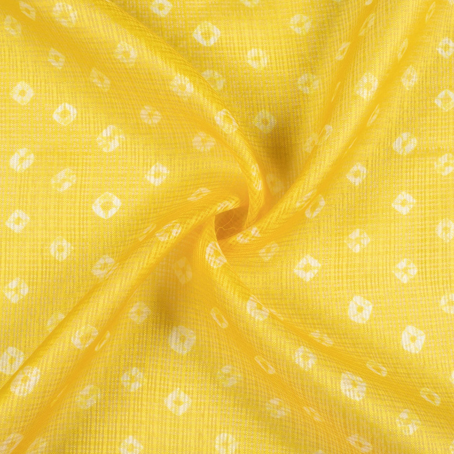 Pineapple Yellow And White Bandhanii Pattern Digital Print Kota Doria Fabric