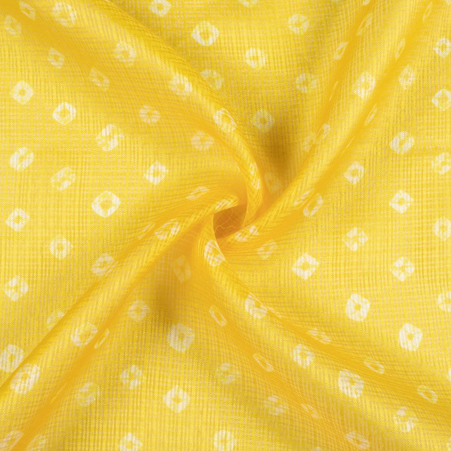 Pineapple Yellow And White Bandhani Pattern Digital Print Kota Doria Fabric