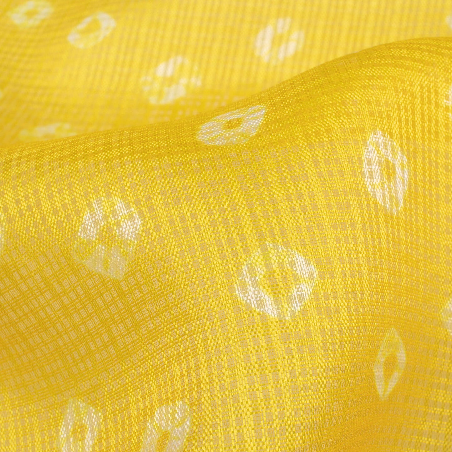 Pineapple Yellow And White Bandhani Pattern Digital Print Kota Doria Fabric