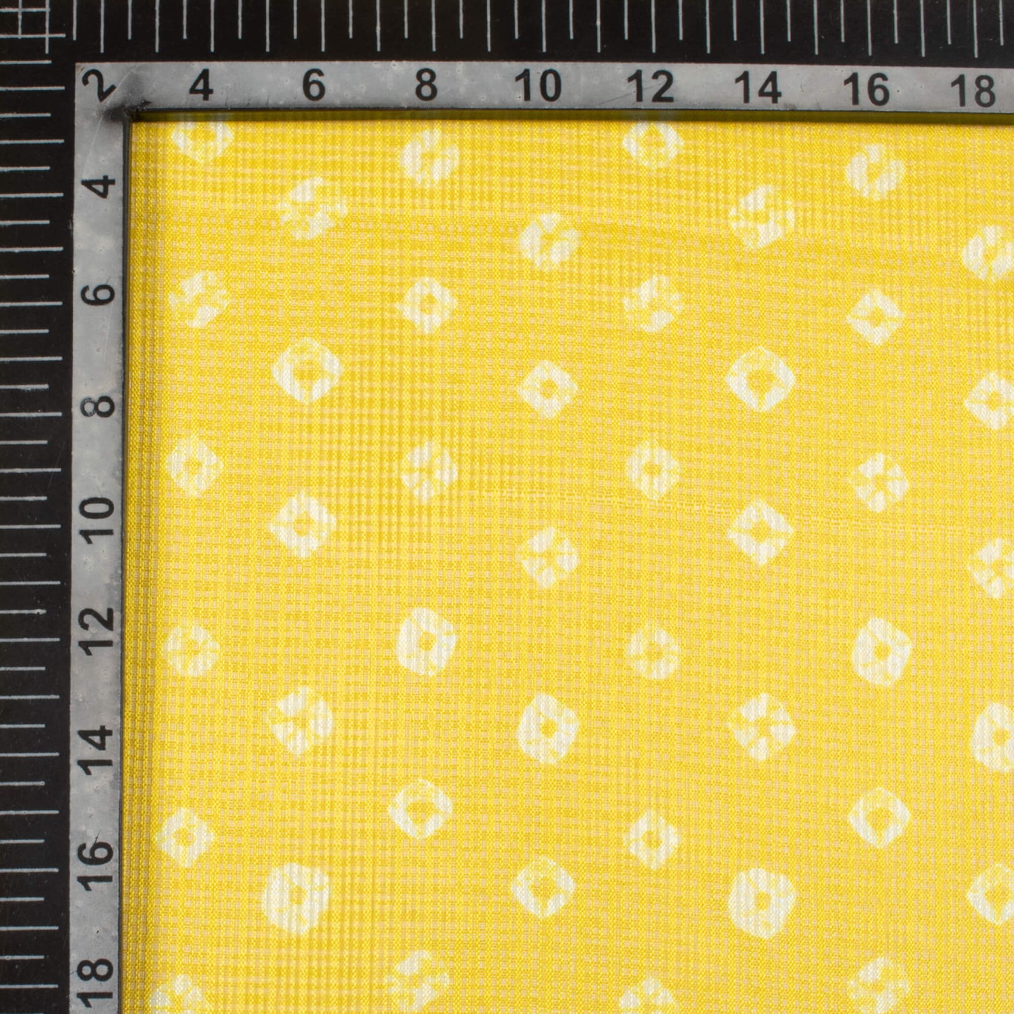 Pineapple Yellow And White Bandhanii Pattern Digital Print Kota Doria Fabric