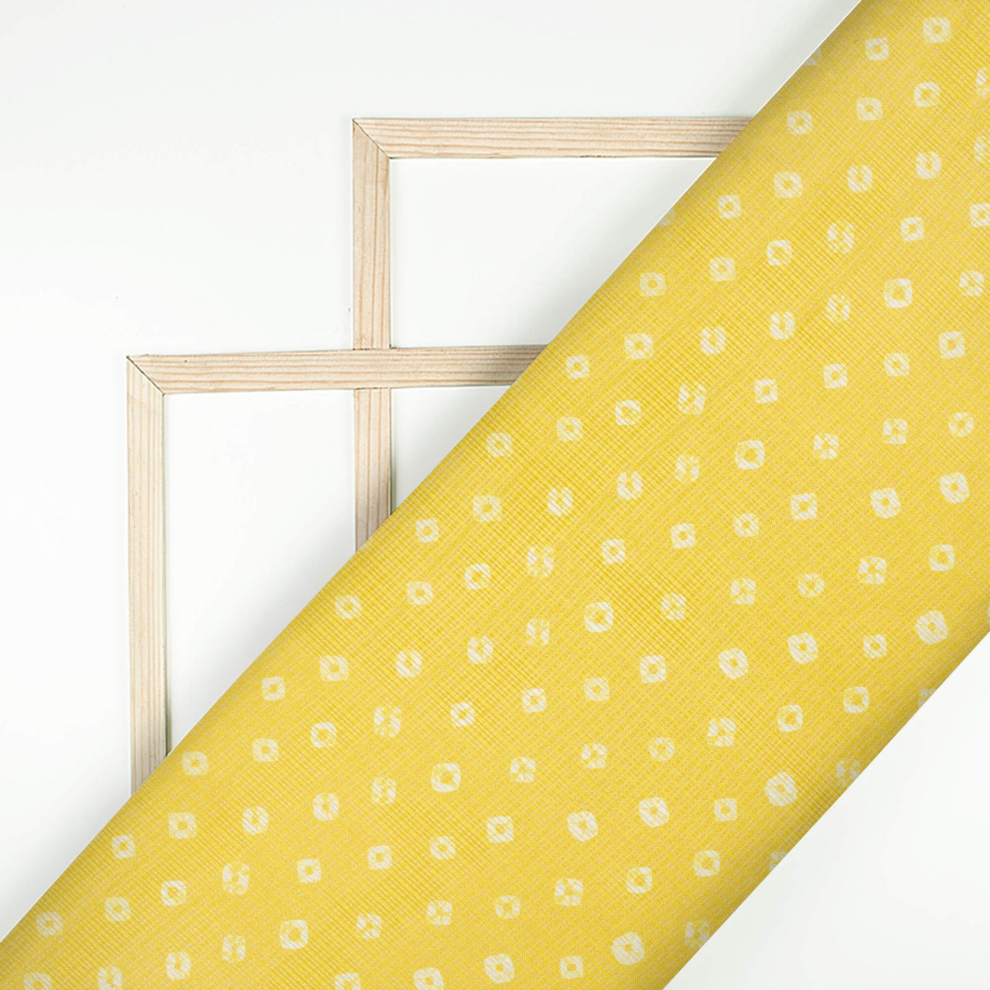 Pineapple Yellow And White Bandhanii Pattern Digital Print Kota Doria Fabric