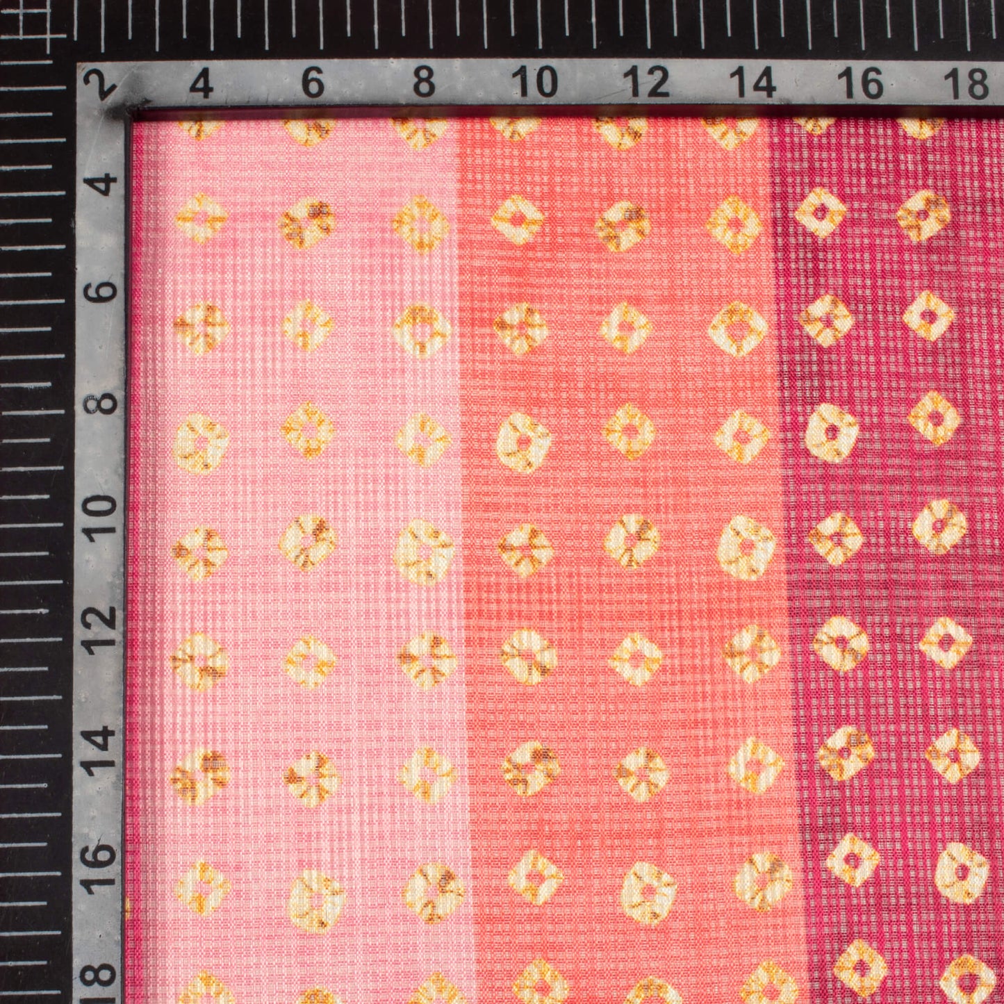 Pink And Yellow Bandhanii Pattern Digital Print Kota Doria Fabric