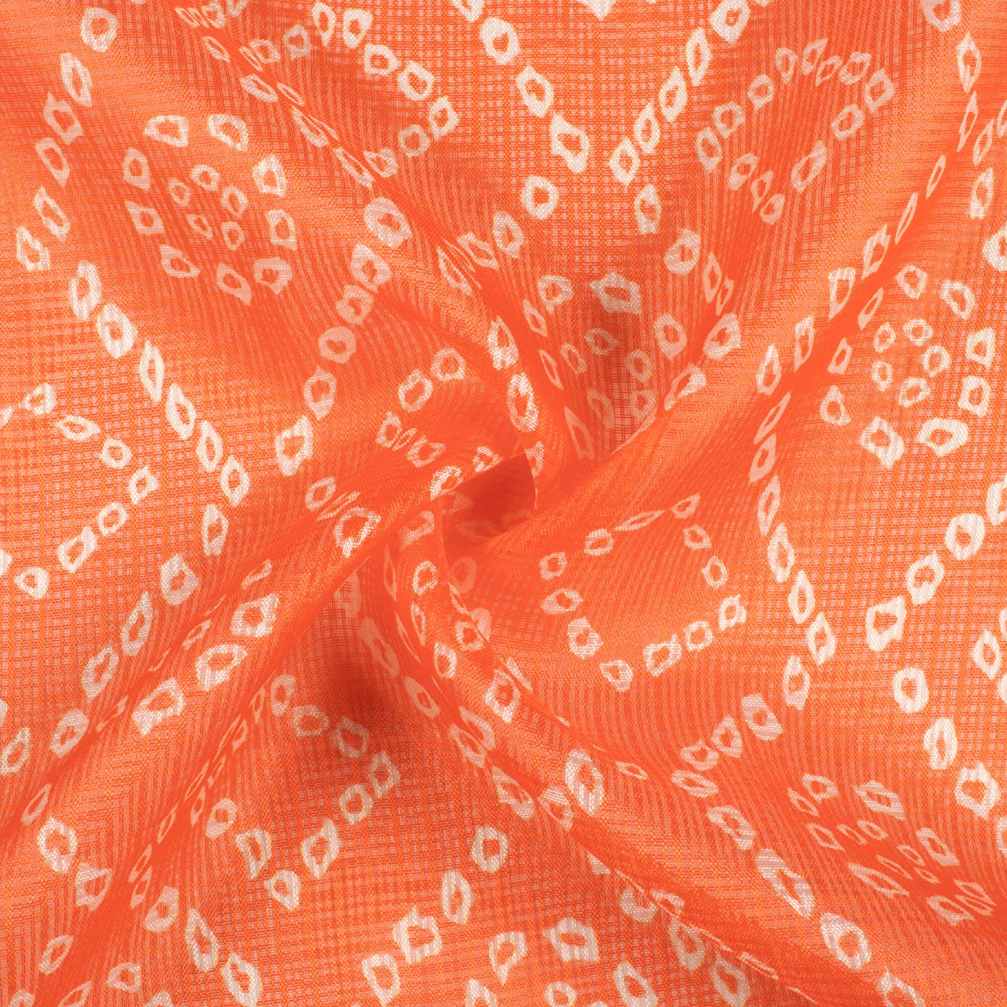 Orange And White Bandhanii Pattern Digital Print Kota Doria Fabric
