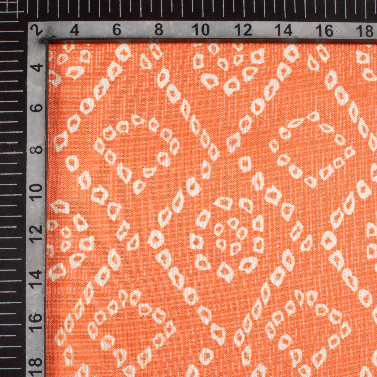 Orange And White Bandhanii Pattern Digital Print Kota Doria Fabric