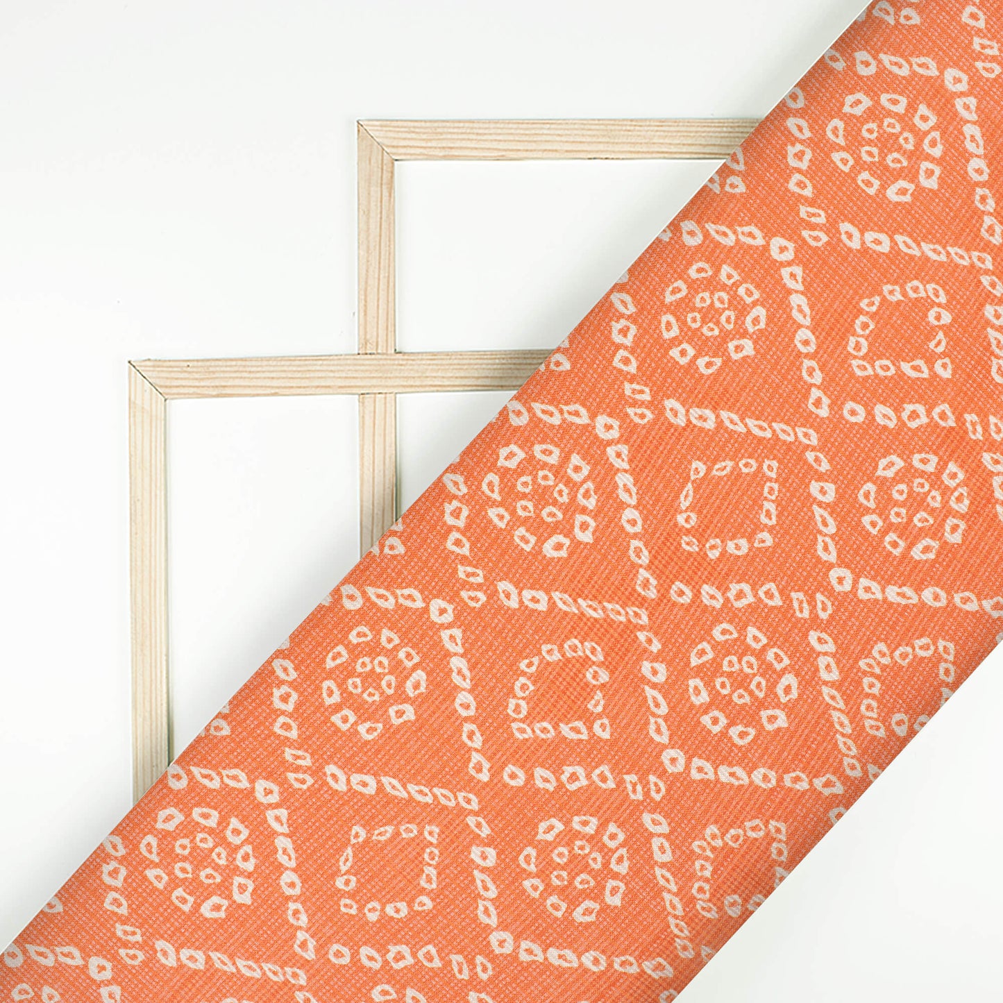 Orange And White Bandhani Pattern Digital Print Kota Doria Fabric