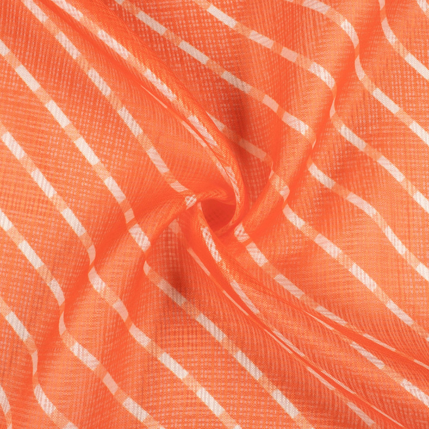 Orange And White Bandhanii Pattern Digital Print Kota Doria Fabric
